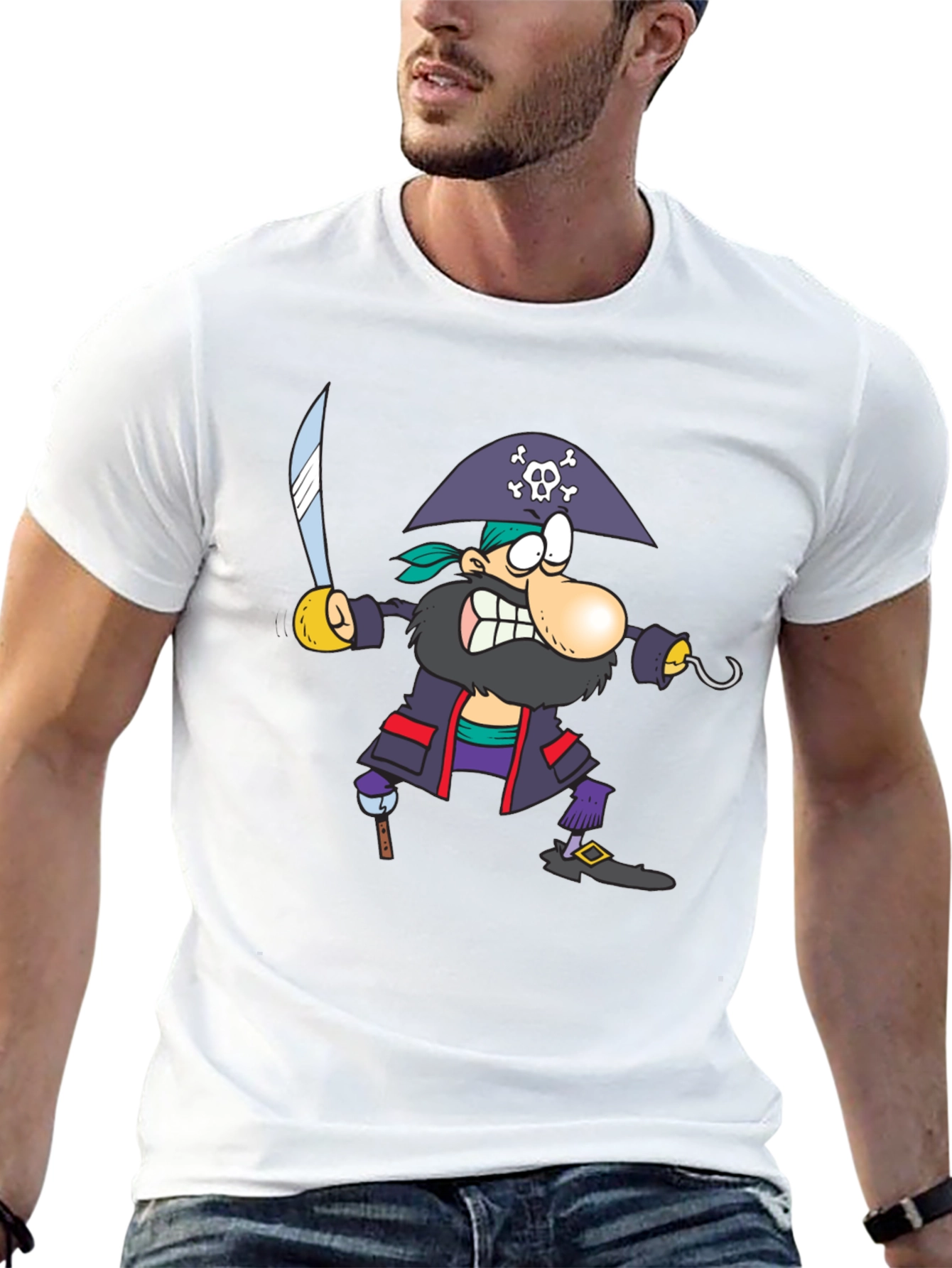 Pirate Cartoon Graphic Black T-Shirt