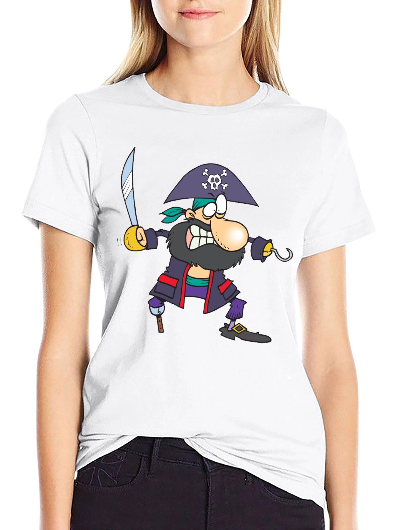 Pirate Cartoon Graphic Black T-Shirt