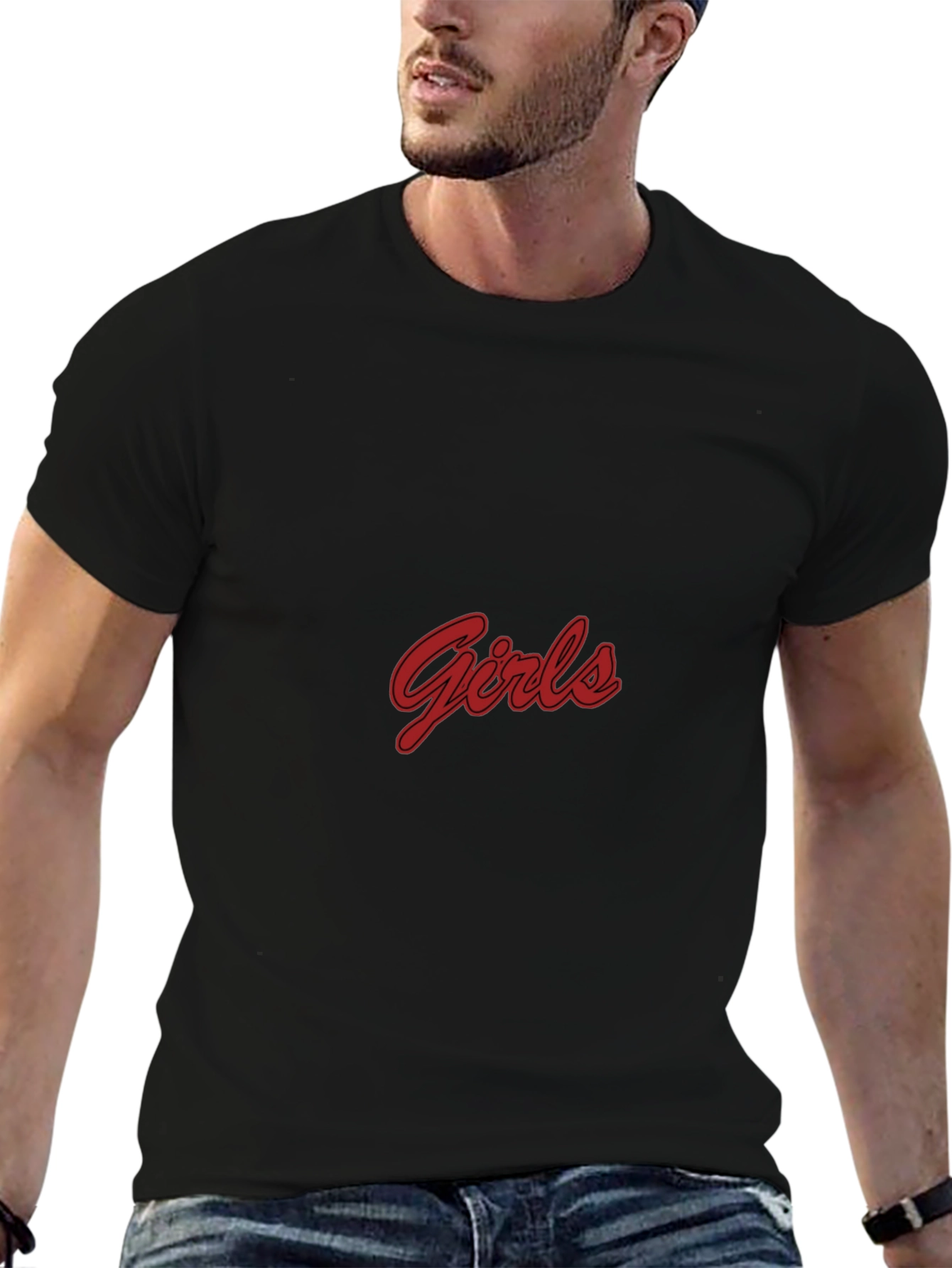 Black T-Shirt with Girls Red Script
