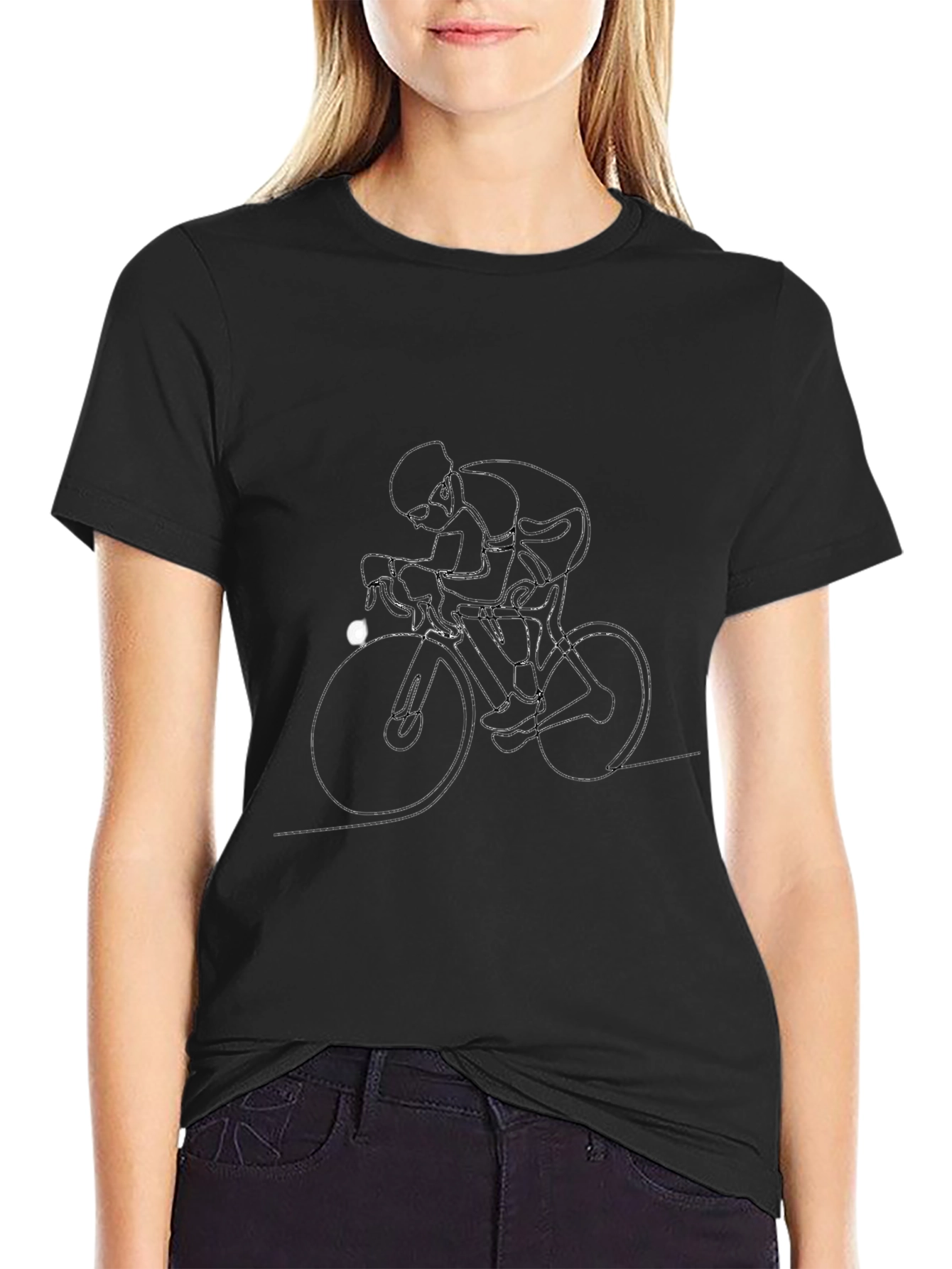 Black T-Shirt with Cyclist Graphic