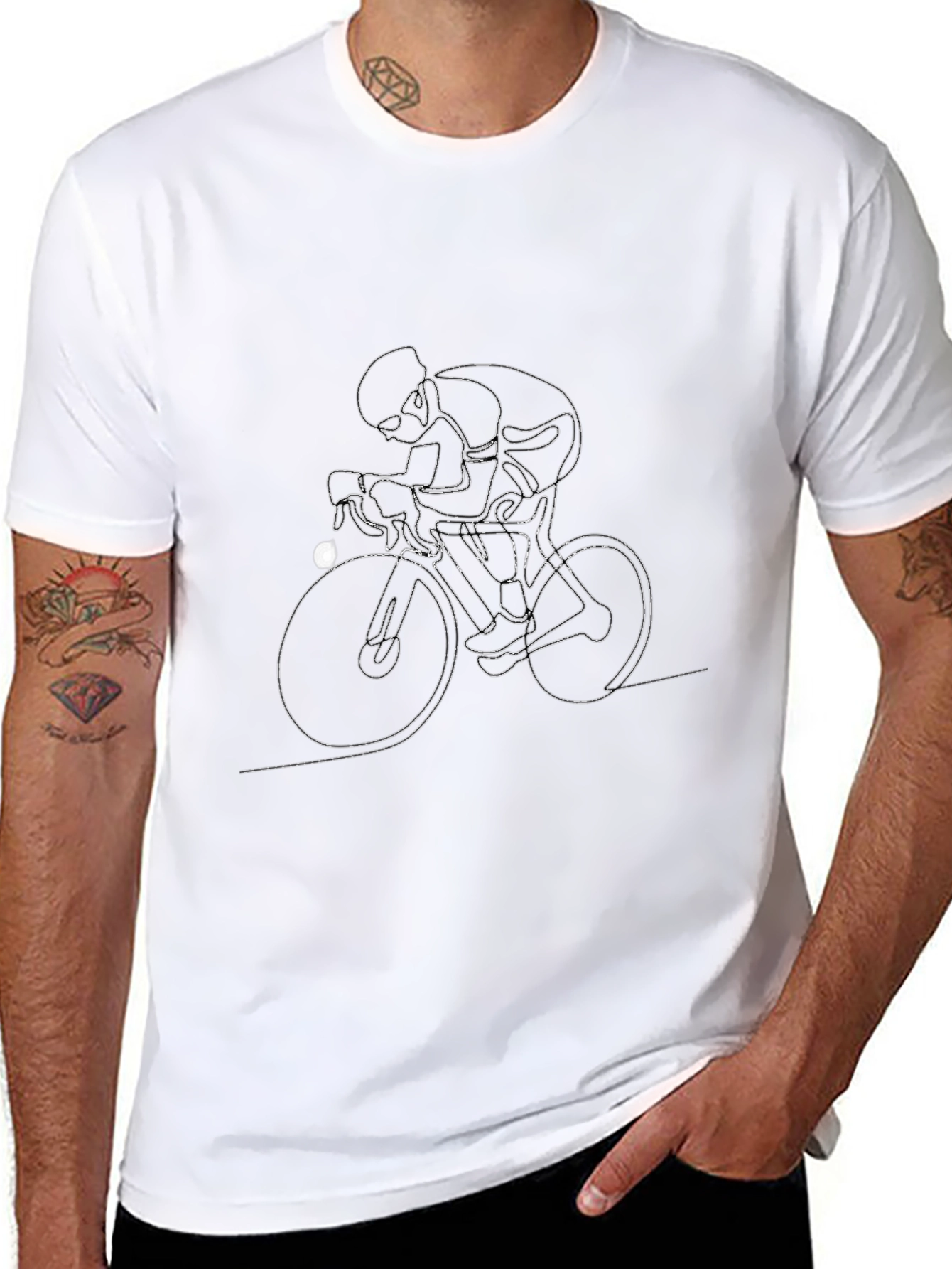 Black T-Shirt with Cyclist Graphic