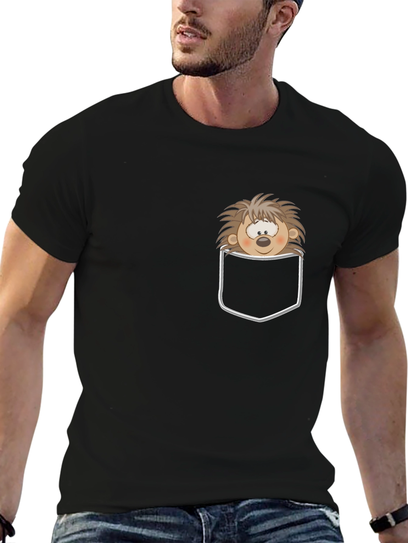 Funny Hedgehog Pocket T-Shirt - Cute Cartoon Animal Tee