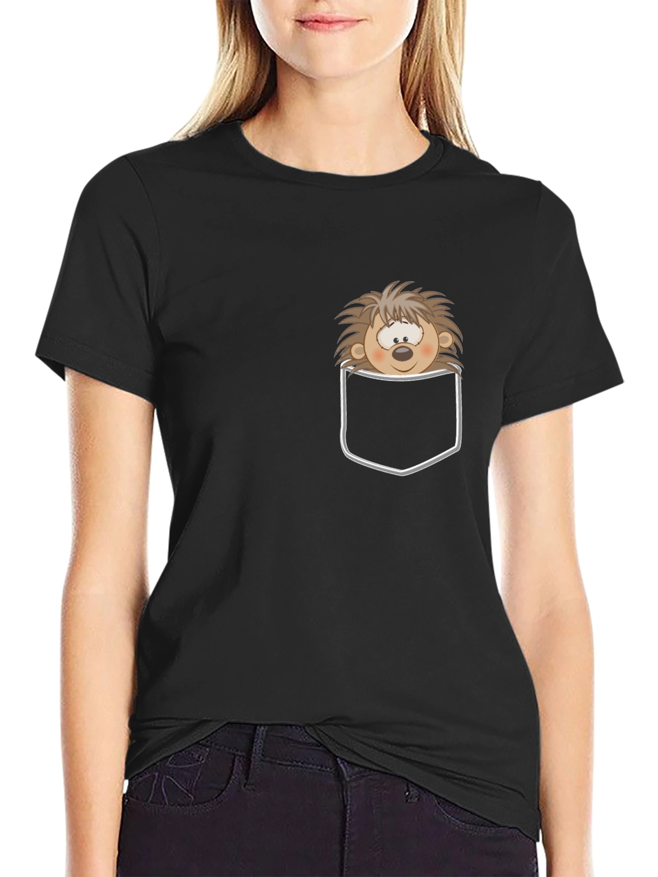 Funny Hedgehog Pocket T-Shirt - Cute Cartoon Animal Tee