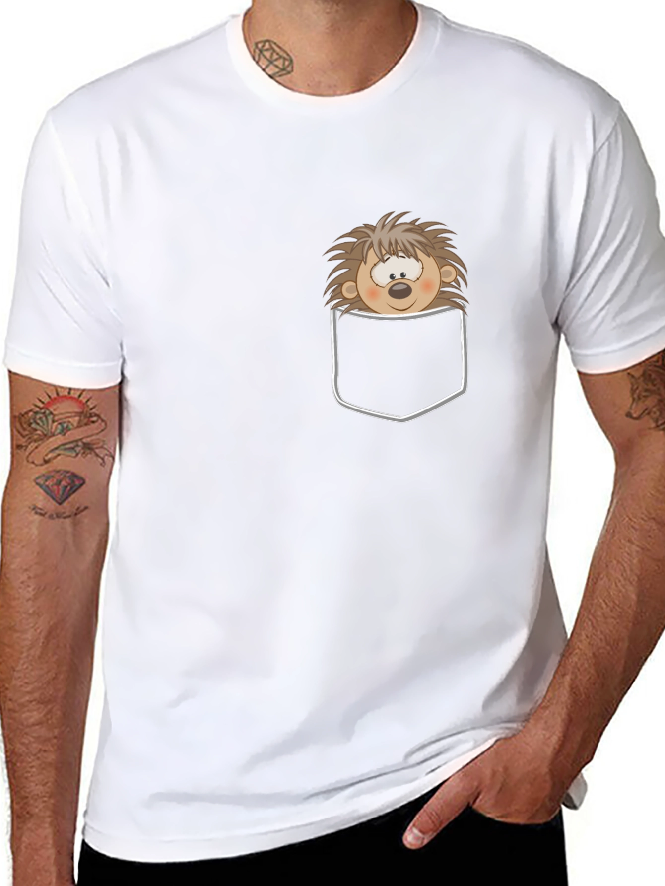 Funny Hedgehog Pocket T-Shirt - Cute Cartoon Animal Tee