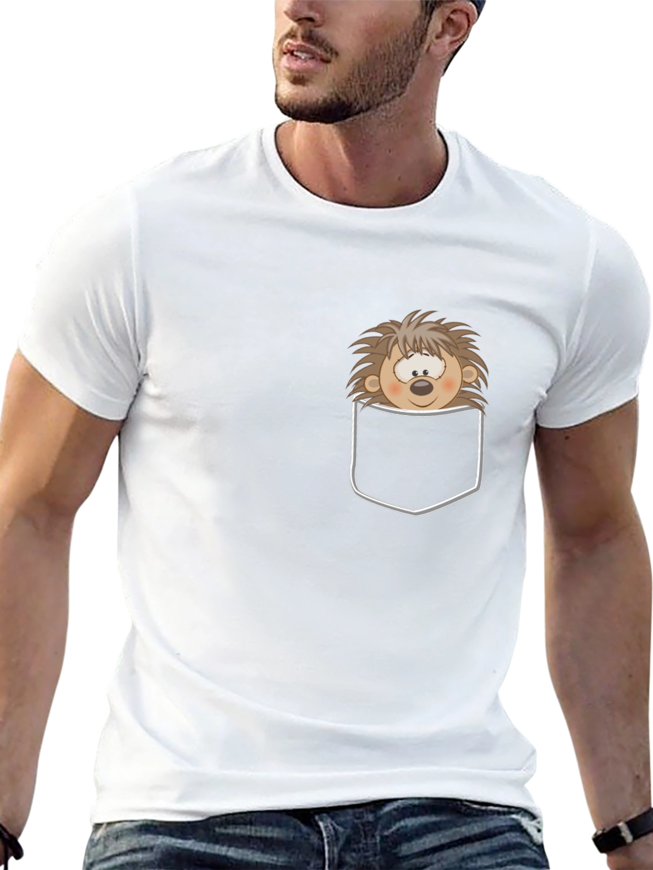 Funny Hedgehog Pocket T-Shirt - Cute Cartoon Animal Tee