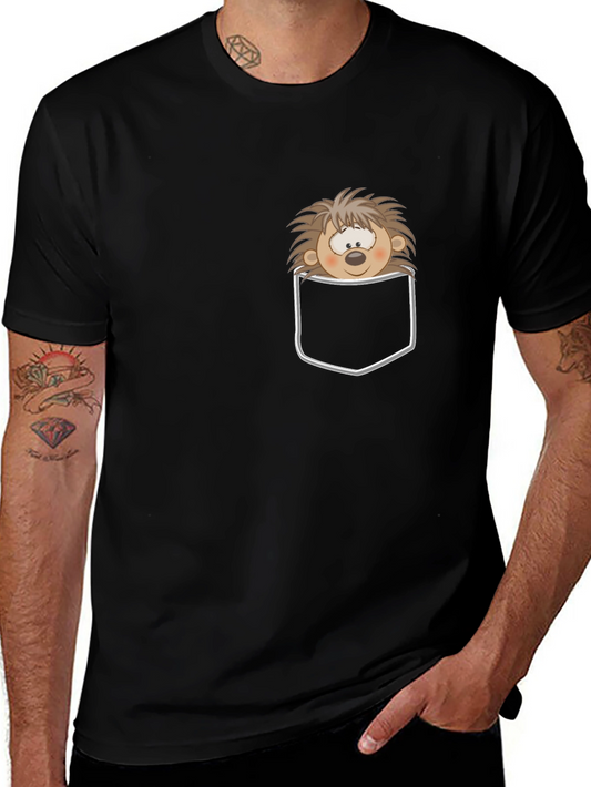 Funny Hedgehog Pocket T-Shirt - Cute Cartoon Animal Tee