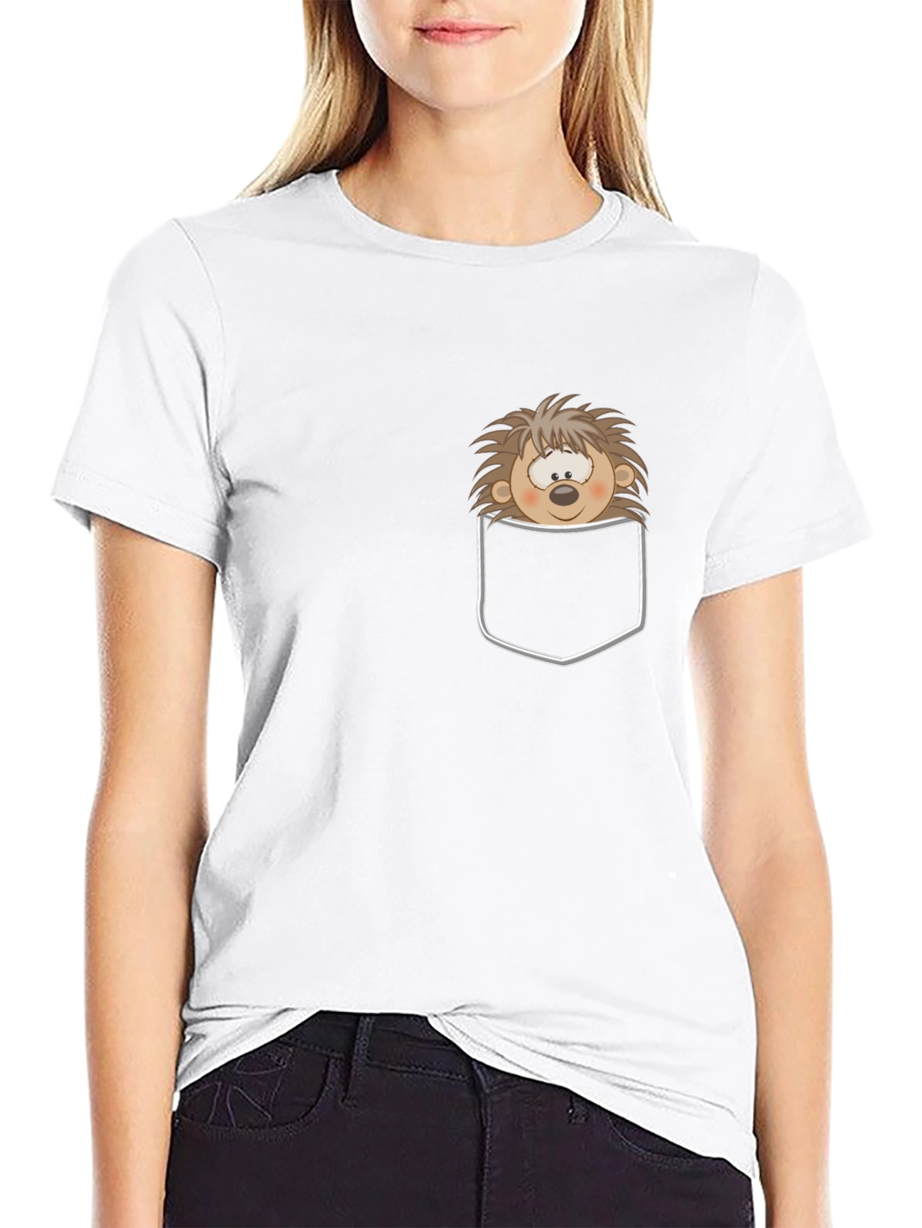 Funny Hedgehog Pocket T-Shirt - Cute Cartoon Animal Tee