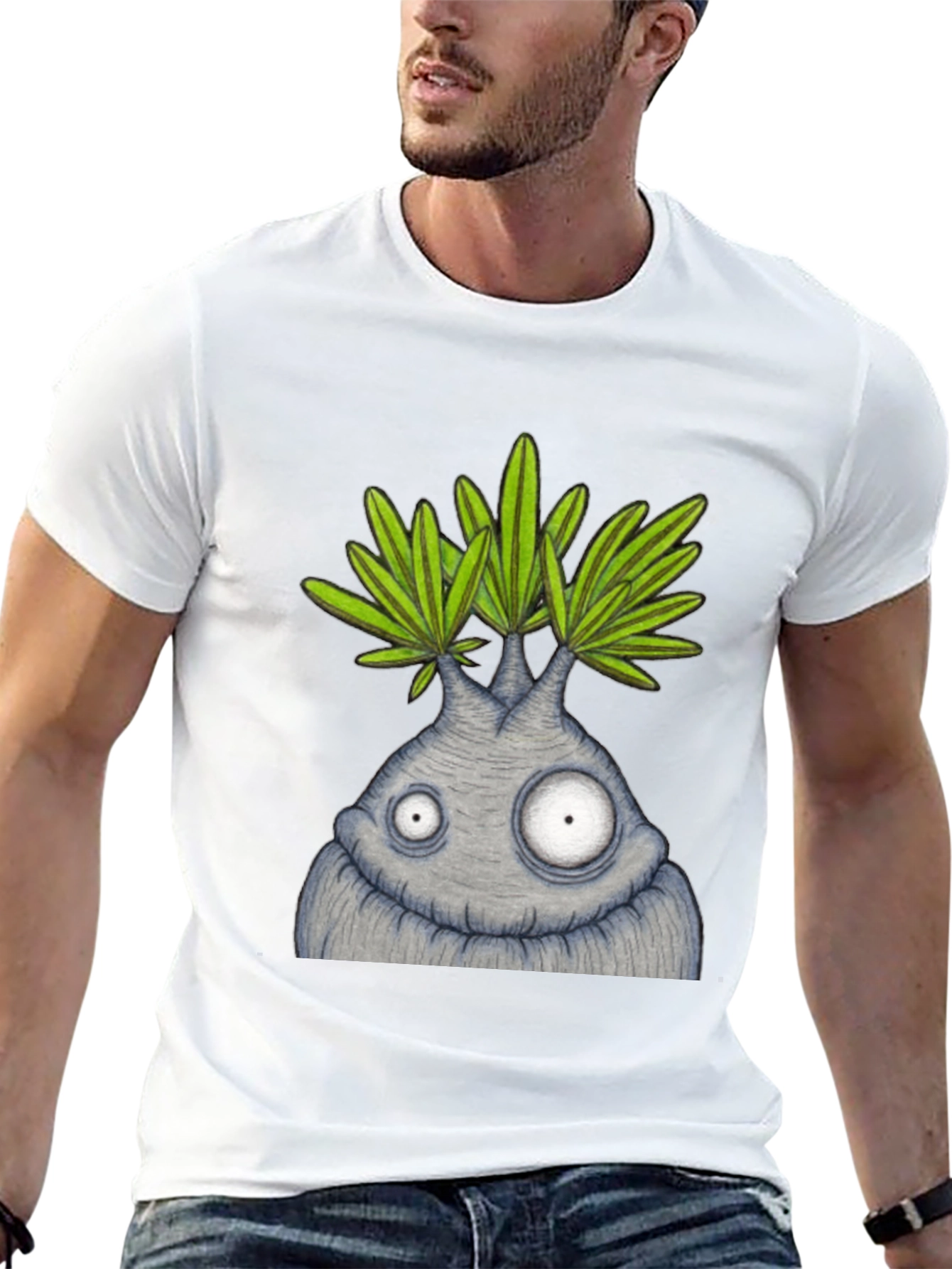 Funny Plant Character Graphic Tee - Black