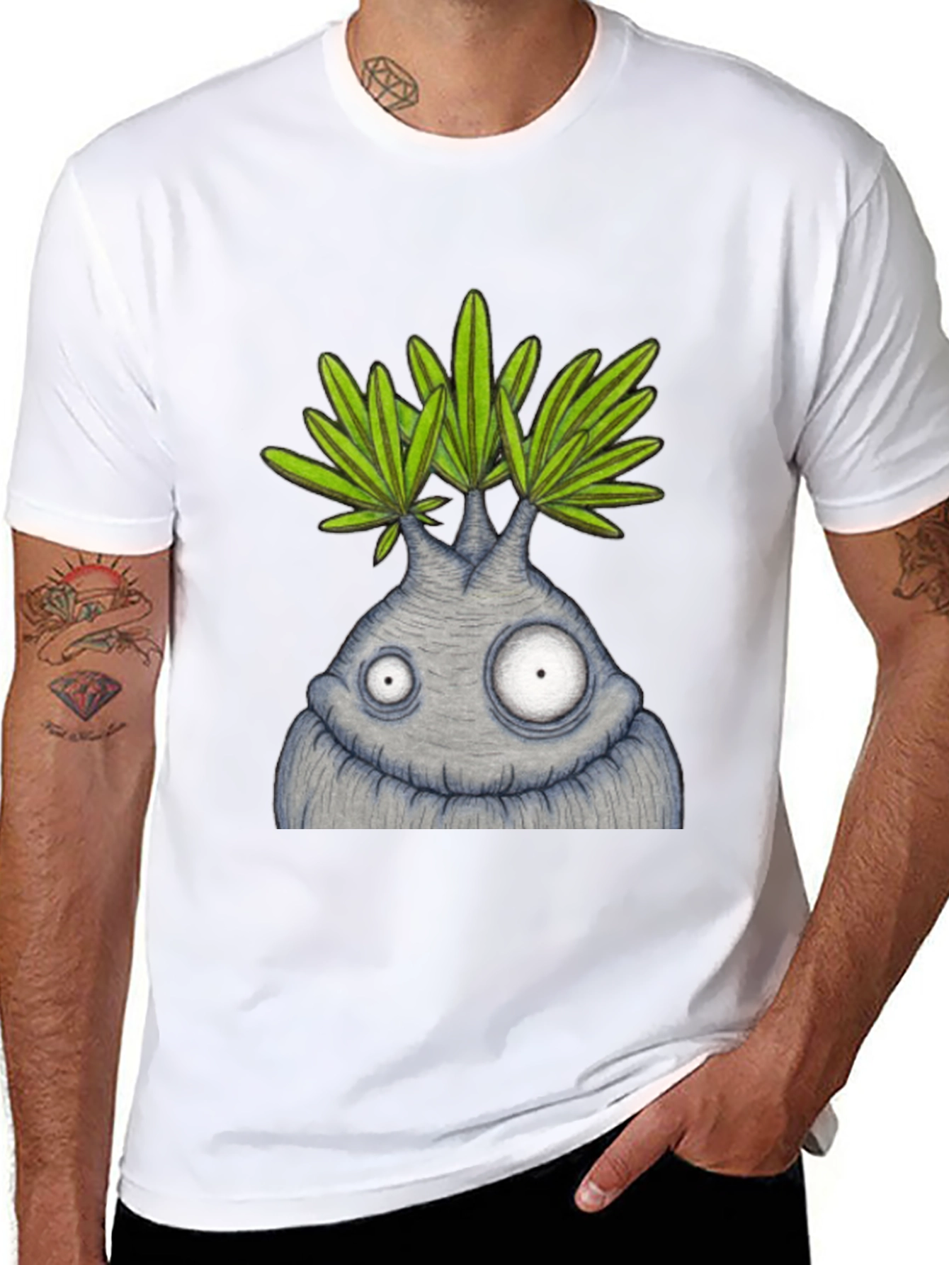 Funny Plant Character Graphic Tee - Black
