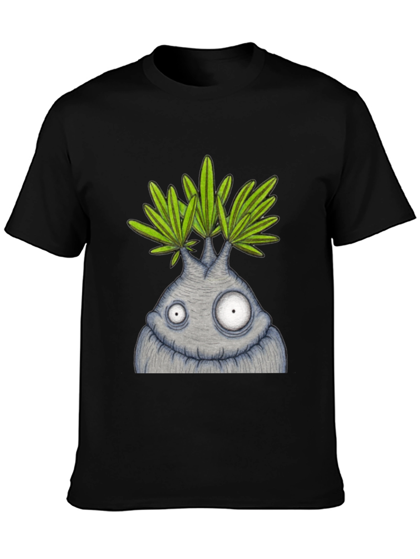 Funny Plant Character Graphic Tee - Black