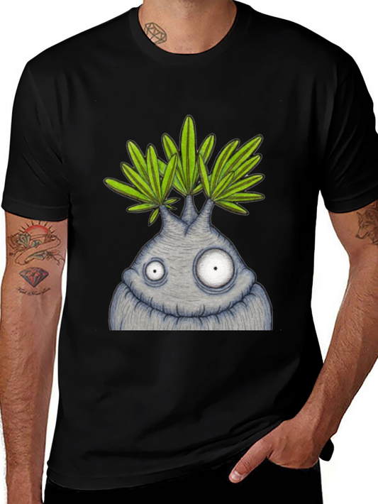 Funny Plant Character Graphic Tee - Black