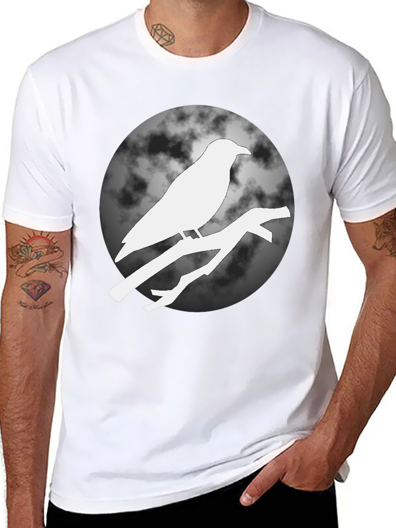 Raven on Branch Moon T-Shirt - Black