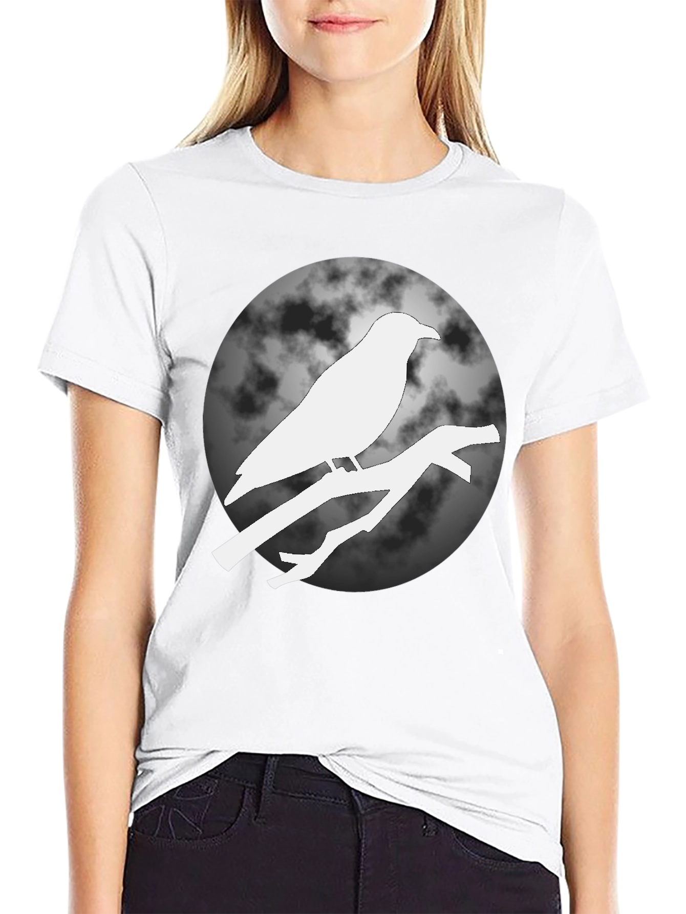 Raven on Branch Moon T-Shirt - Black