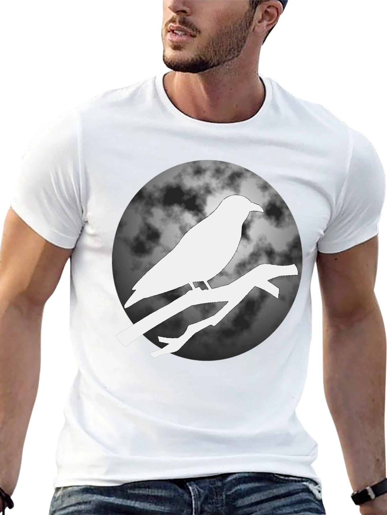Raven on Branch Moon T-Shirt - Black
