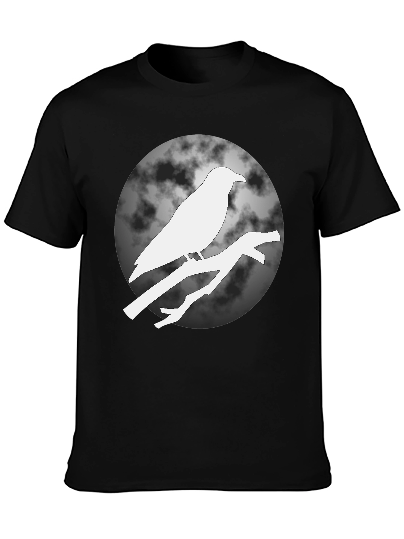 Raven on Branch Moon T-Shirt - Black