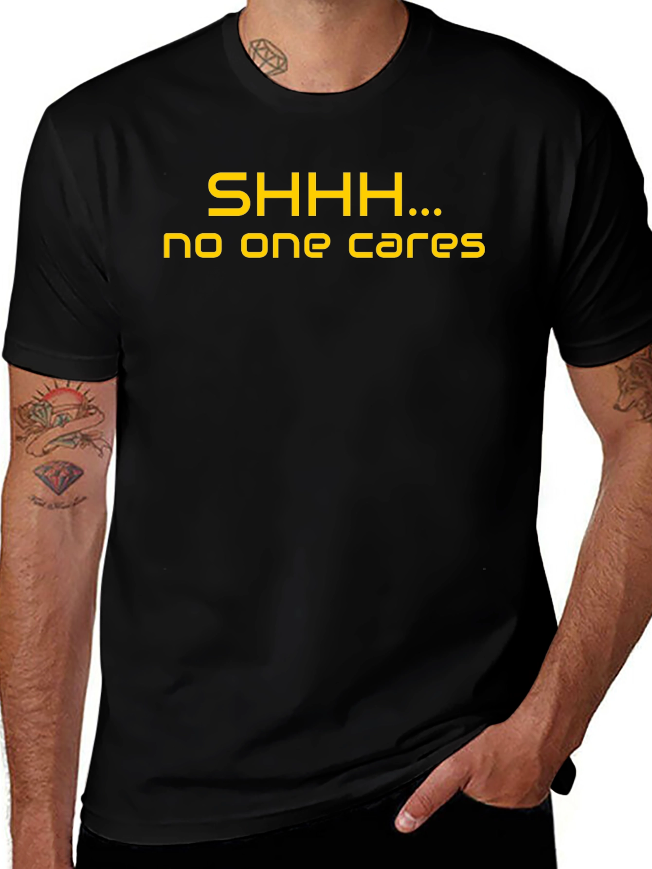 SHHH...No One Cares Black Graphic T-Shirt