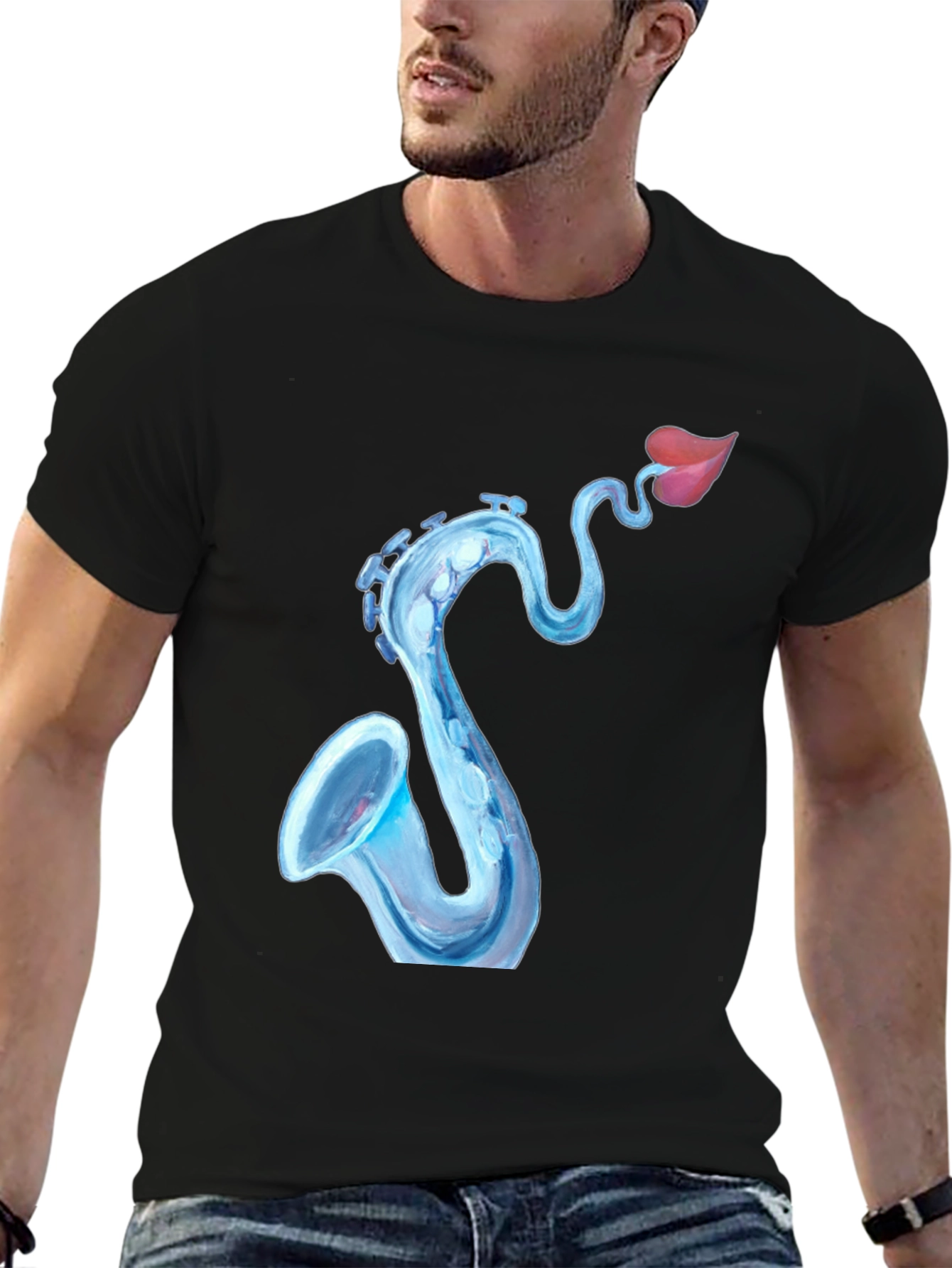 Saxophone Lips Graphic Tee - Cool Music Lover Shirt