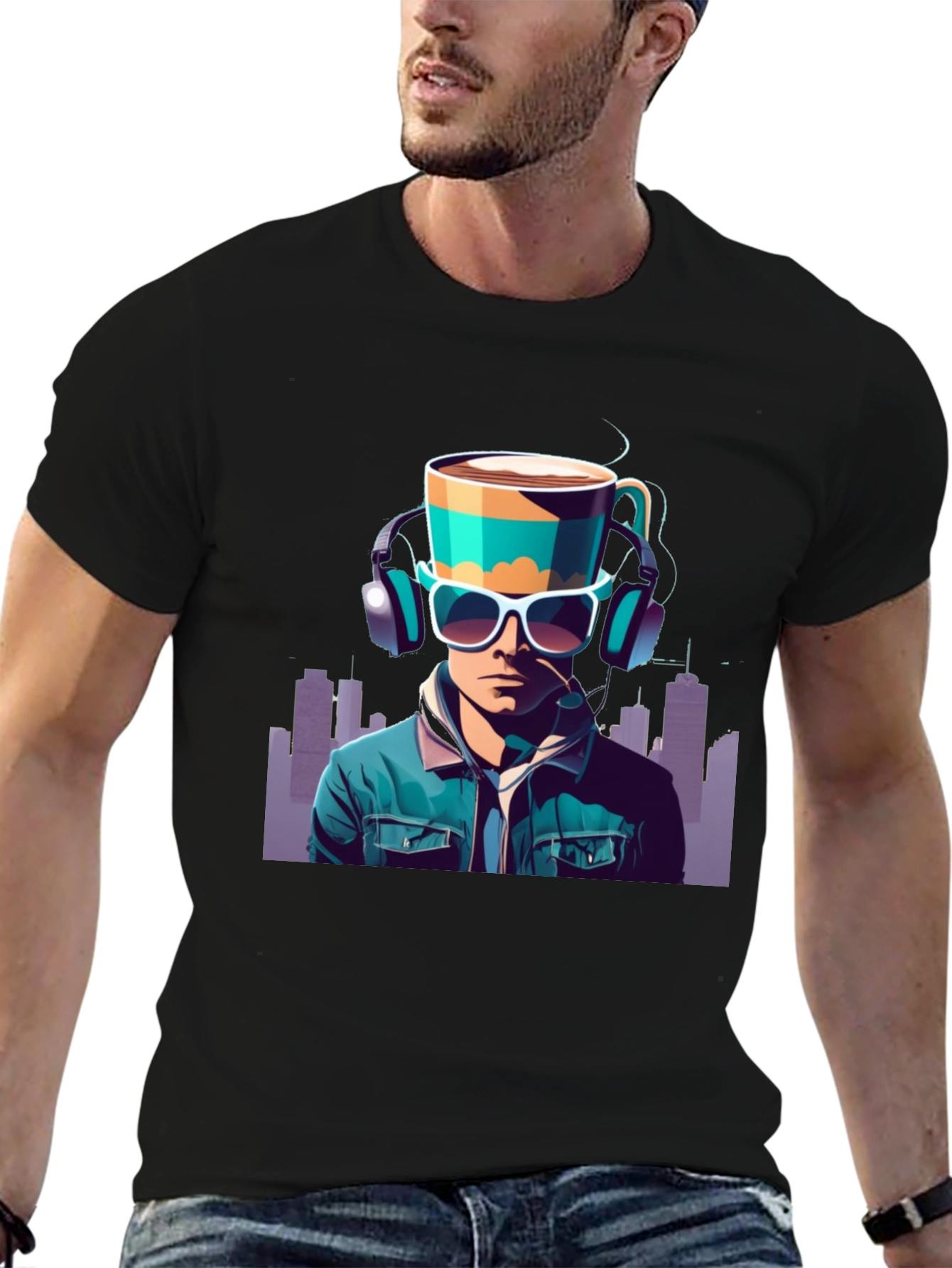 Coffee Headphone Man Graphic Tee