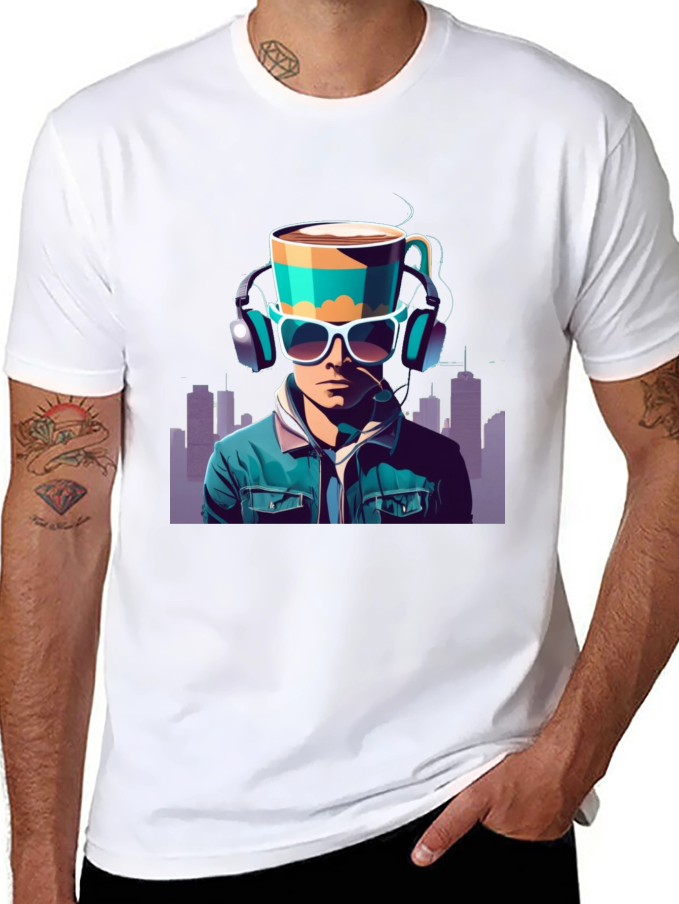 Coffee Headphone Man Graphic Tee