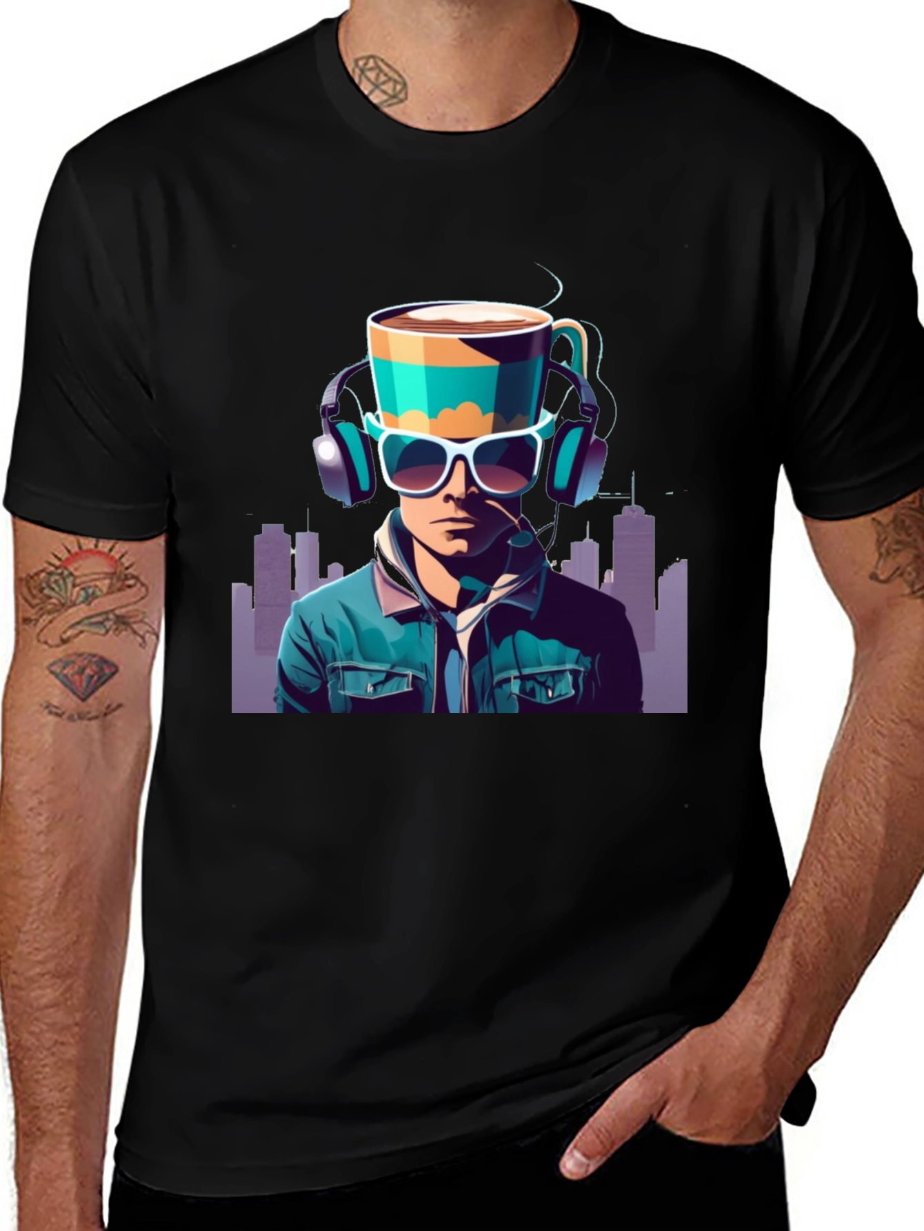 Coffee Headphone Man Graphic Tee
