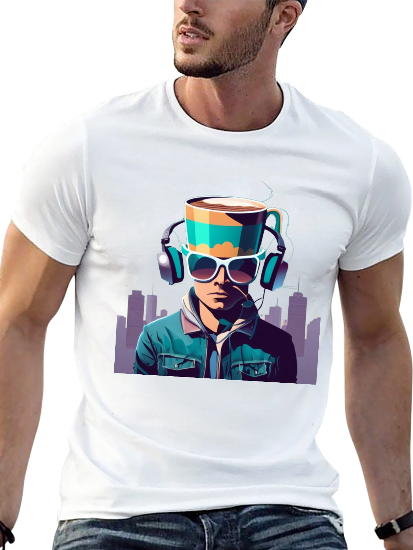 Coffee Headphone Man Graphic Tee