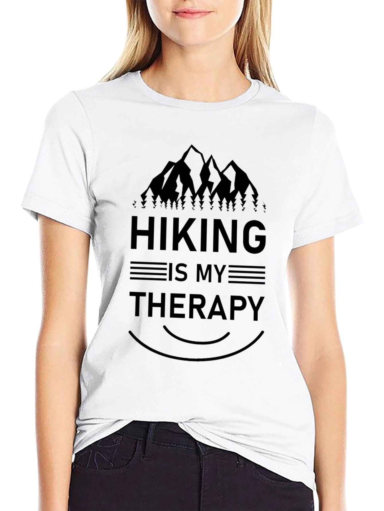 Hiking is My Therapy Graphic Tee - Black