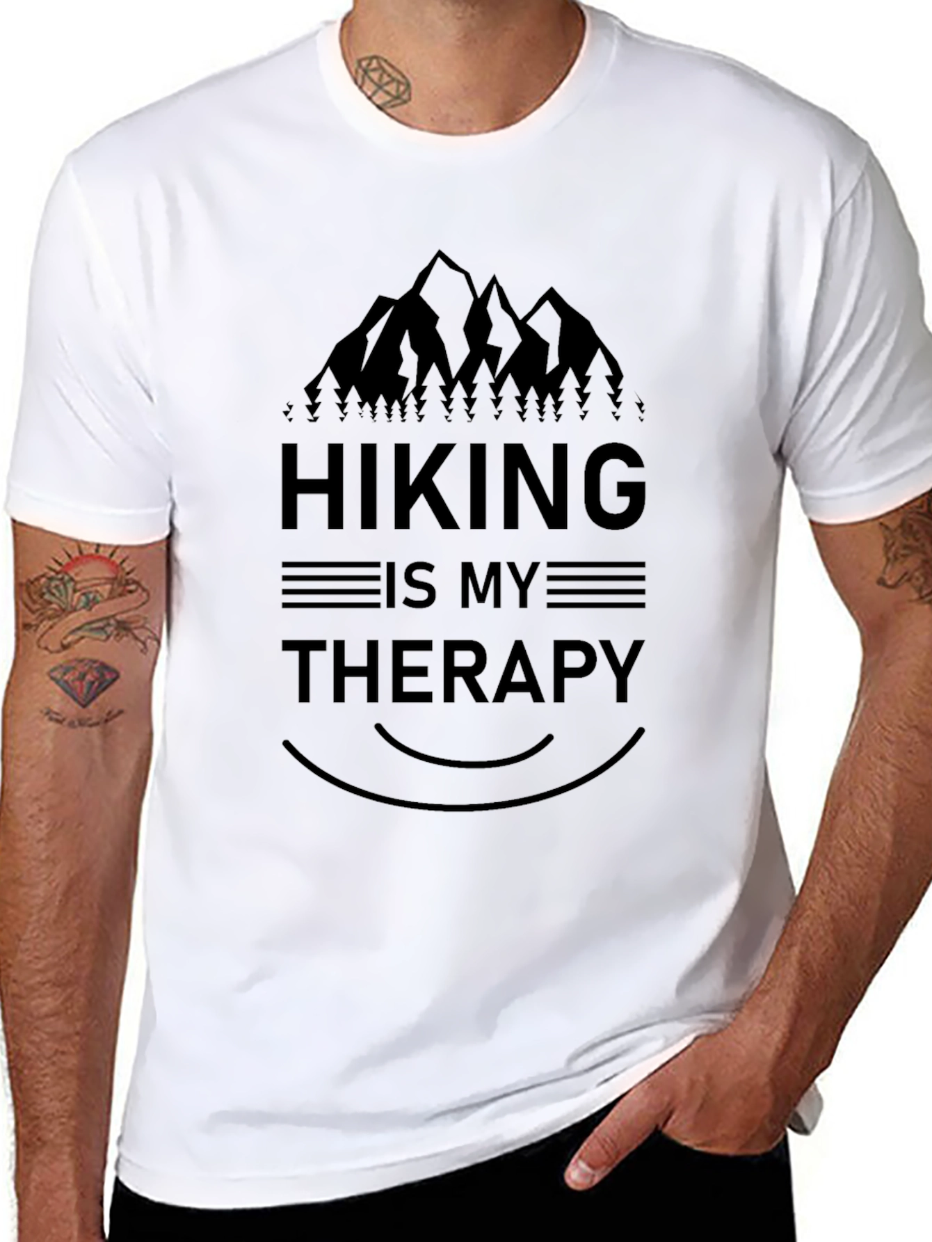 Hiking is My Therapy Graphic Tee - Black