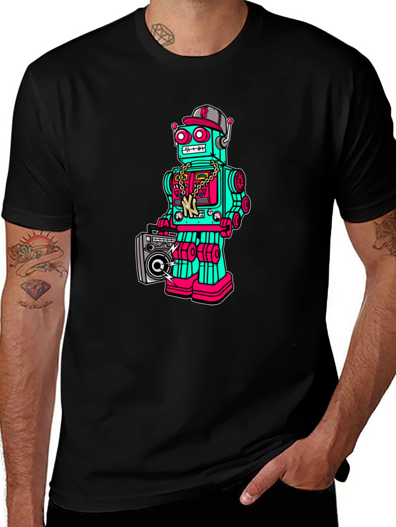 Retro Robot Graphic Tee - Boombox Cool