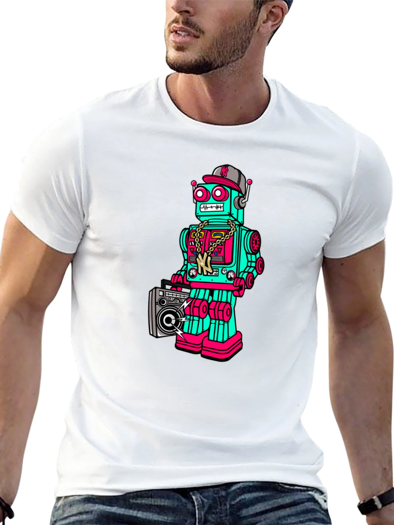 Retro Robot Graphic Tee - Boombox Cool
