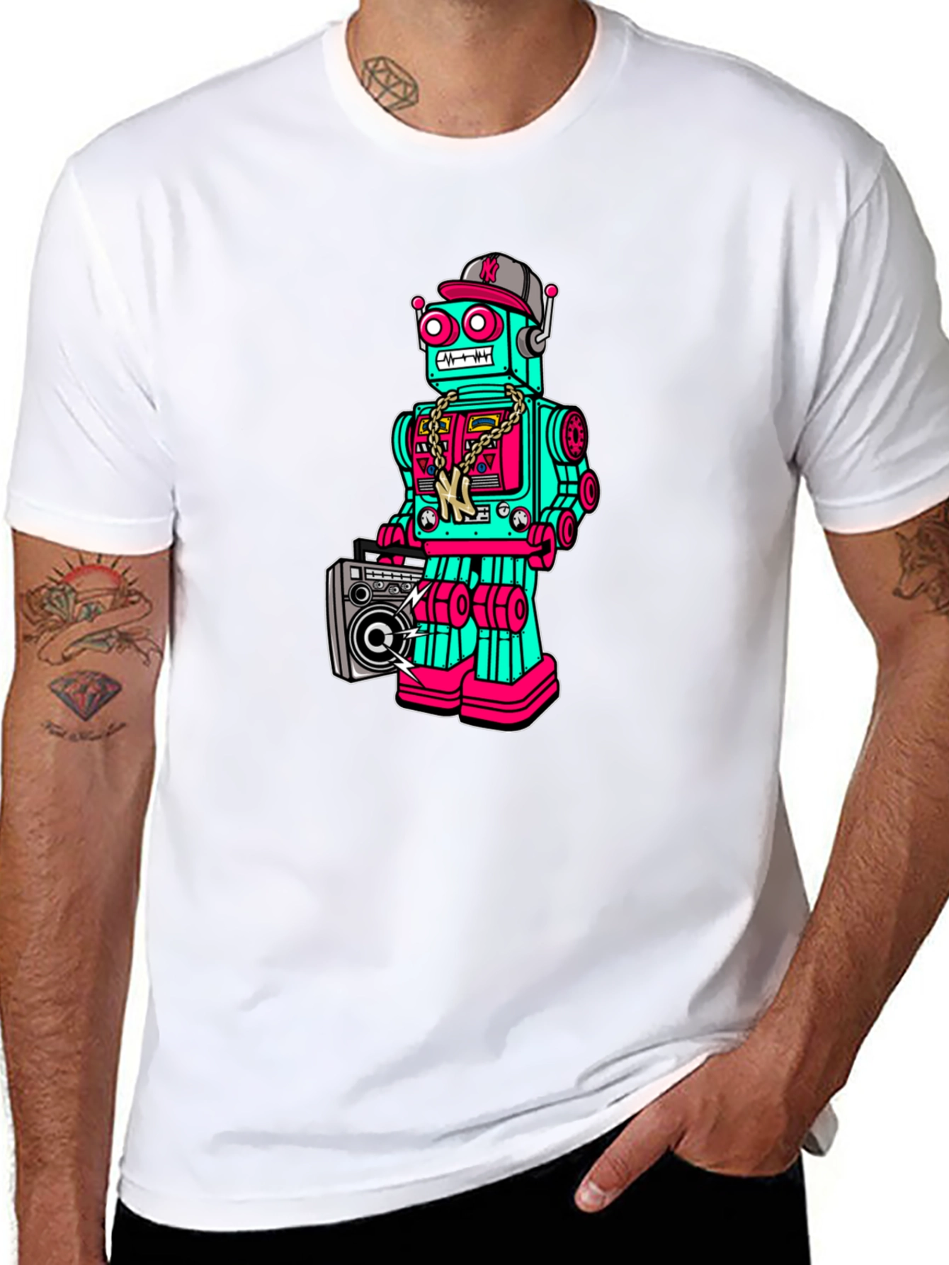 Retro Robot Graphic Tee - Boombox Cool