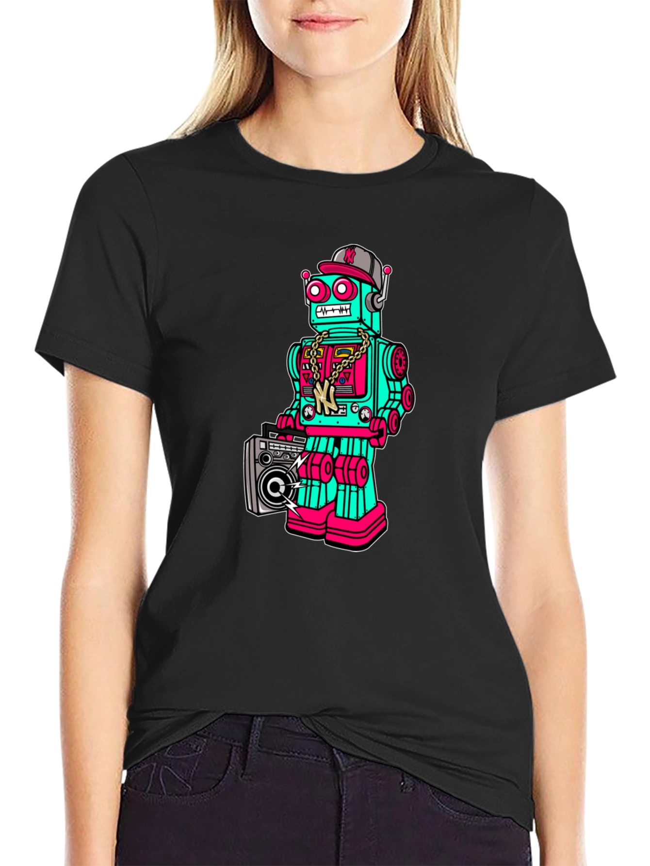 Retro Robot Graphic Tee - Boombox Cool