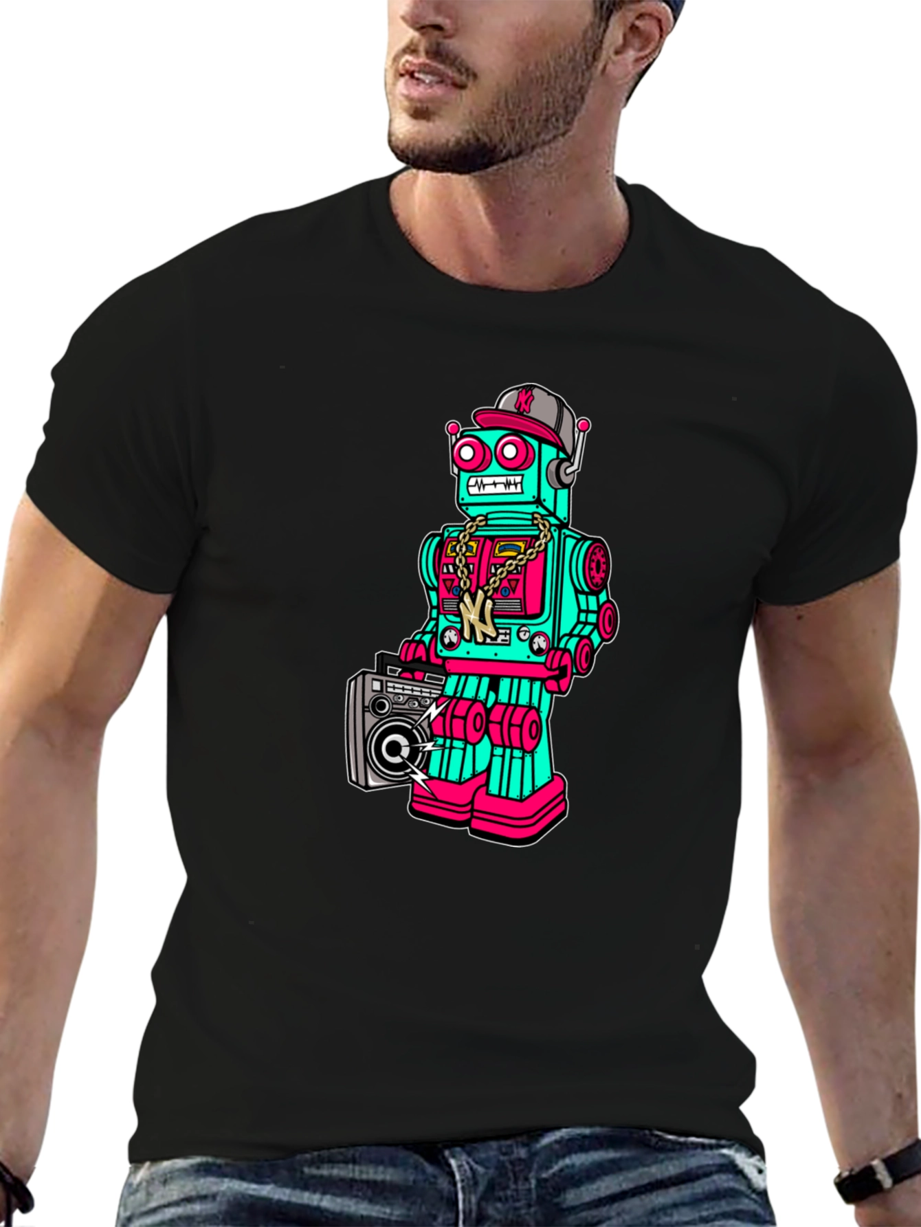 Retro Robot Graphic Tee - Boombox Cool