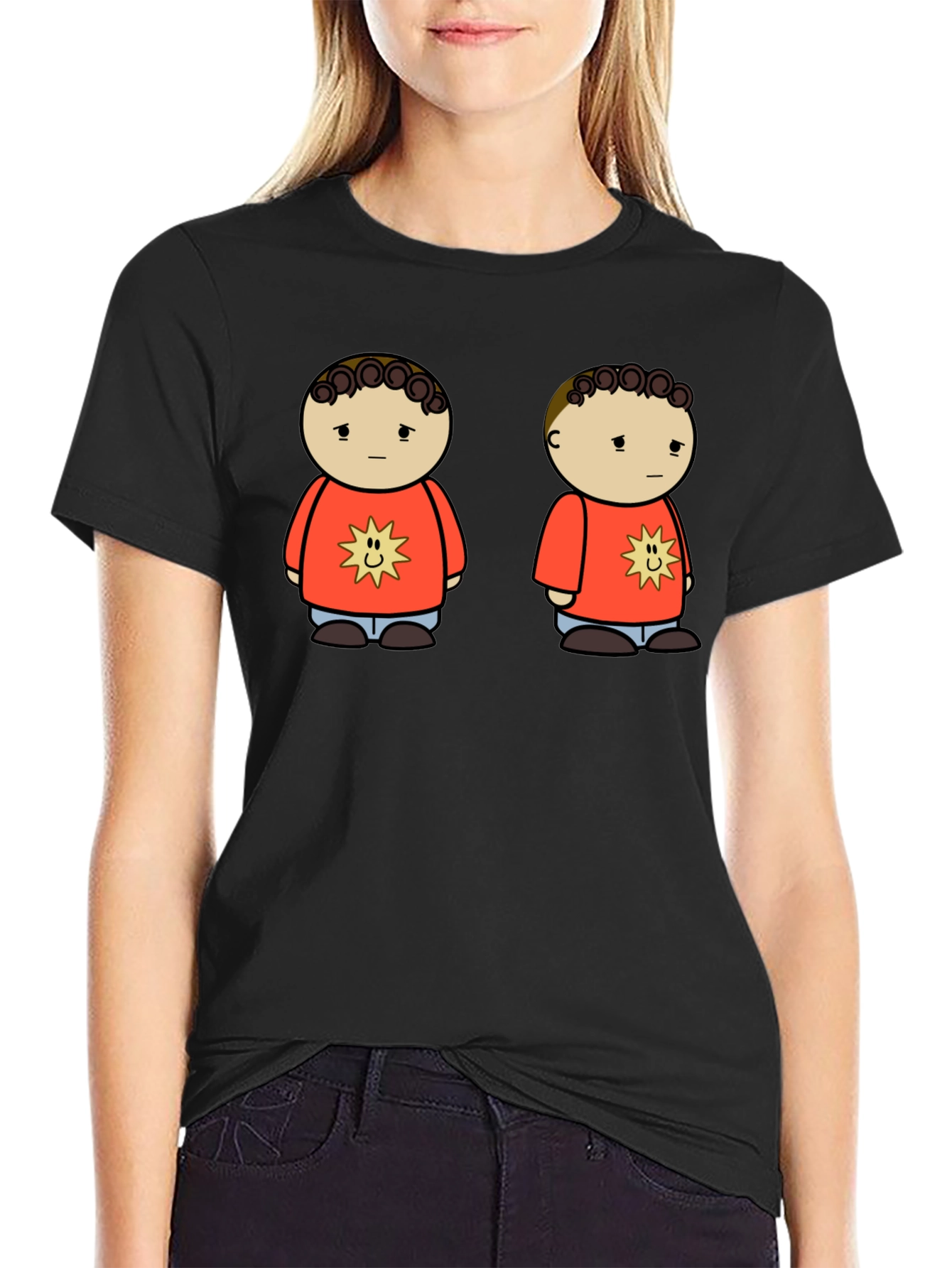 Cartoon Character Graphic Tee - Unisex Black T-Shirt