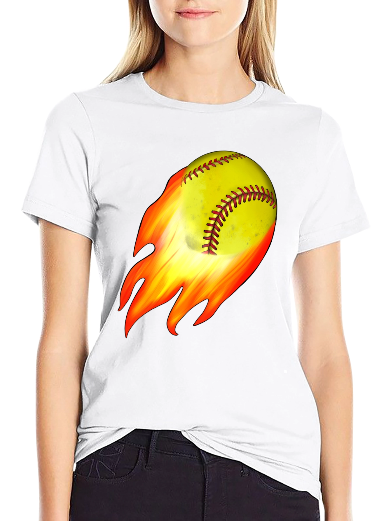 Flaming Softball Graphic T-Shirt