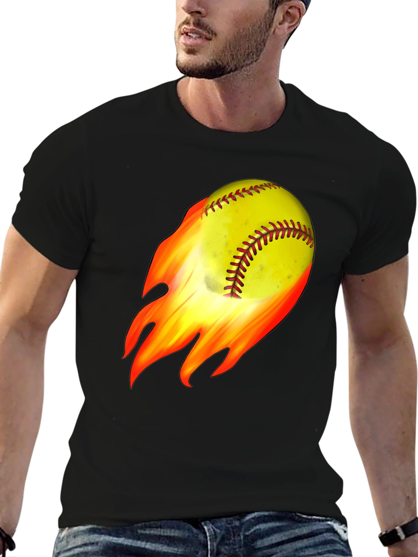 Flaming Softball Graphic T-Shirt