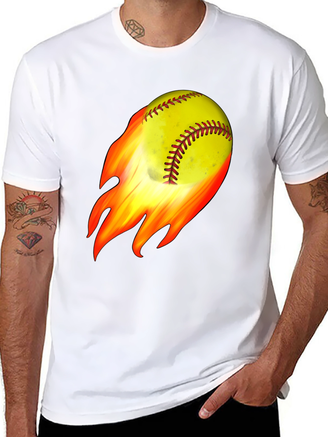 Flaming Softball Graphic T-Shirt