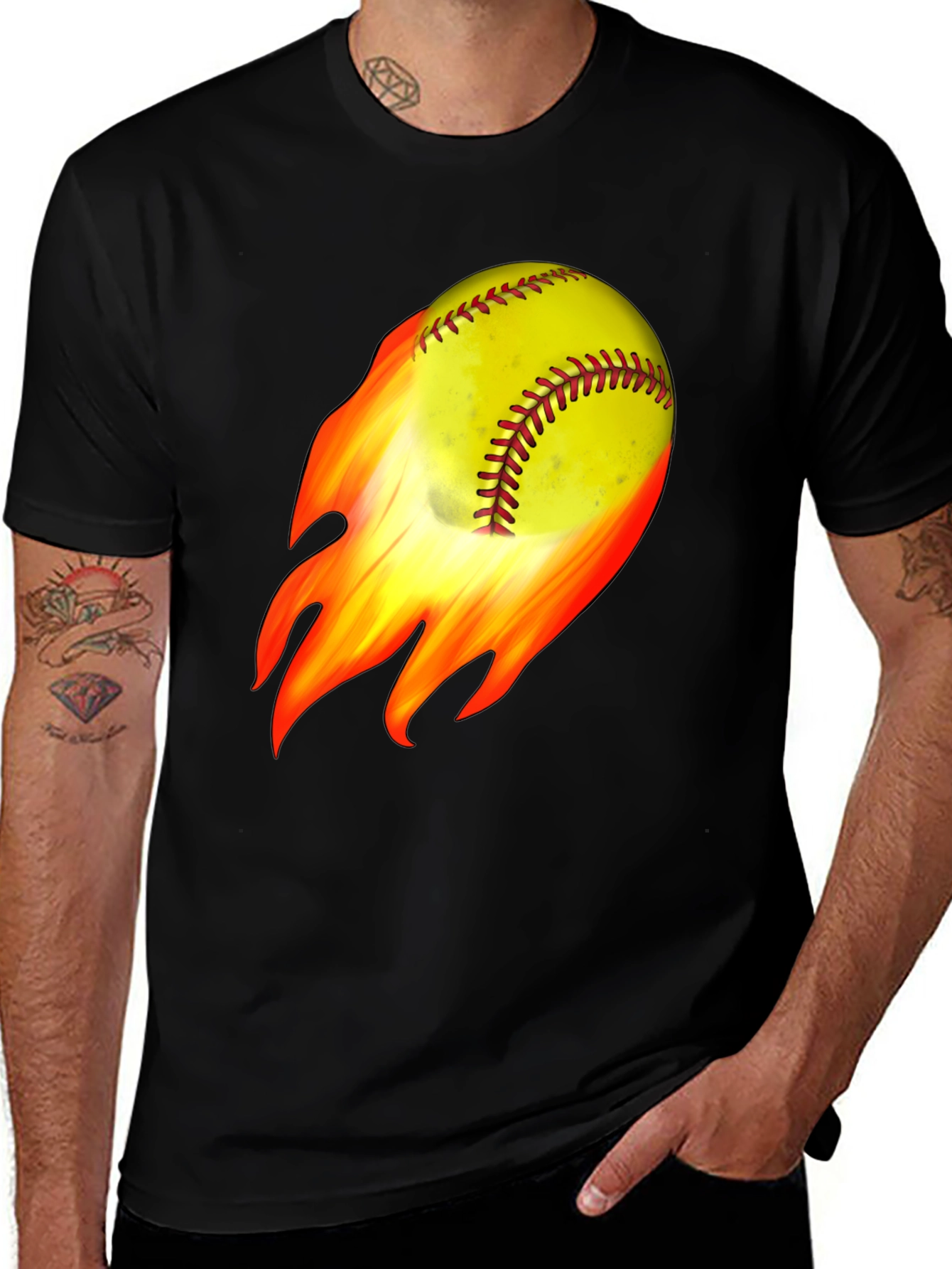 Flaming Softball Graphic T-Shirt