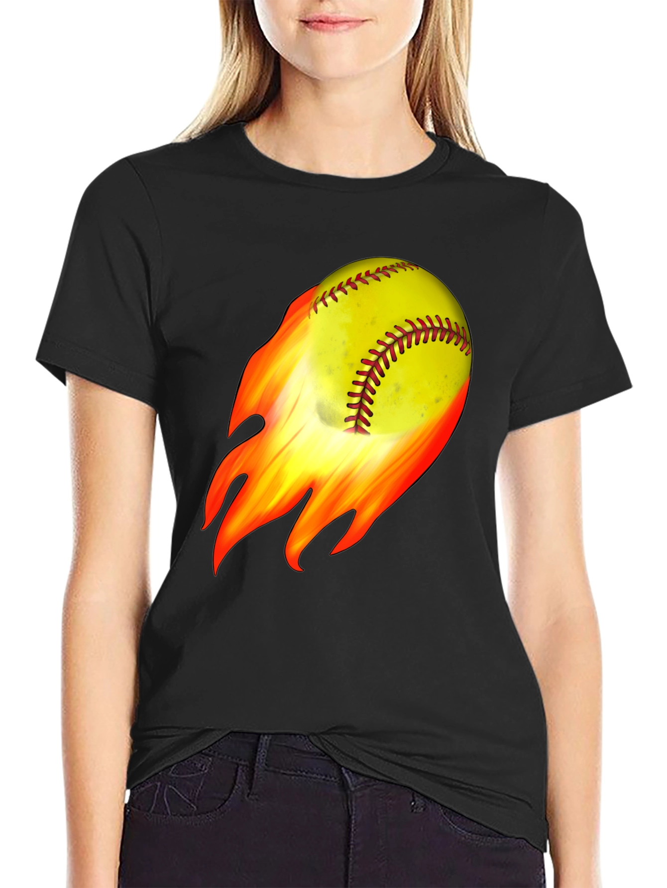 Flaming Softball Graphic T-Shirt
