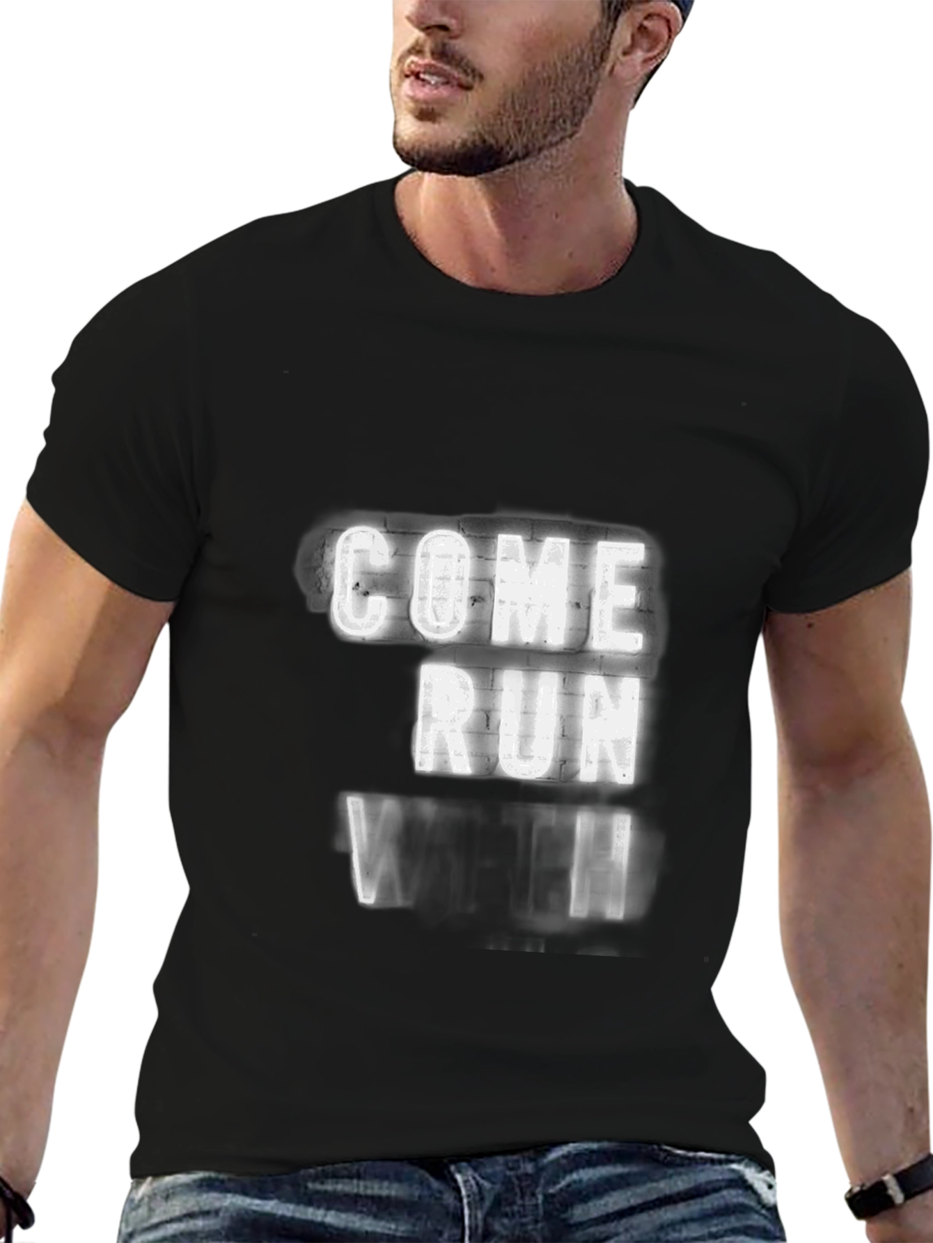 Come Run With Us Black Graphic Tee