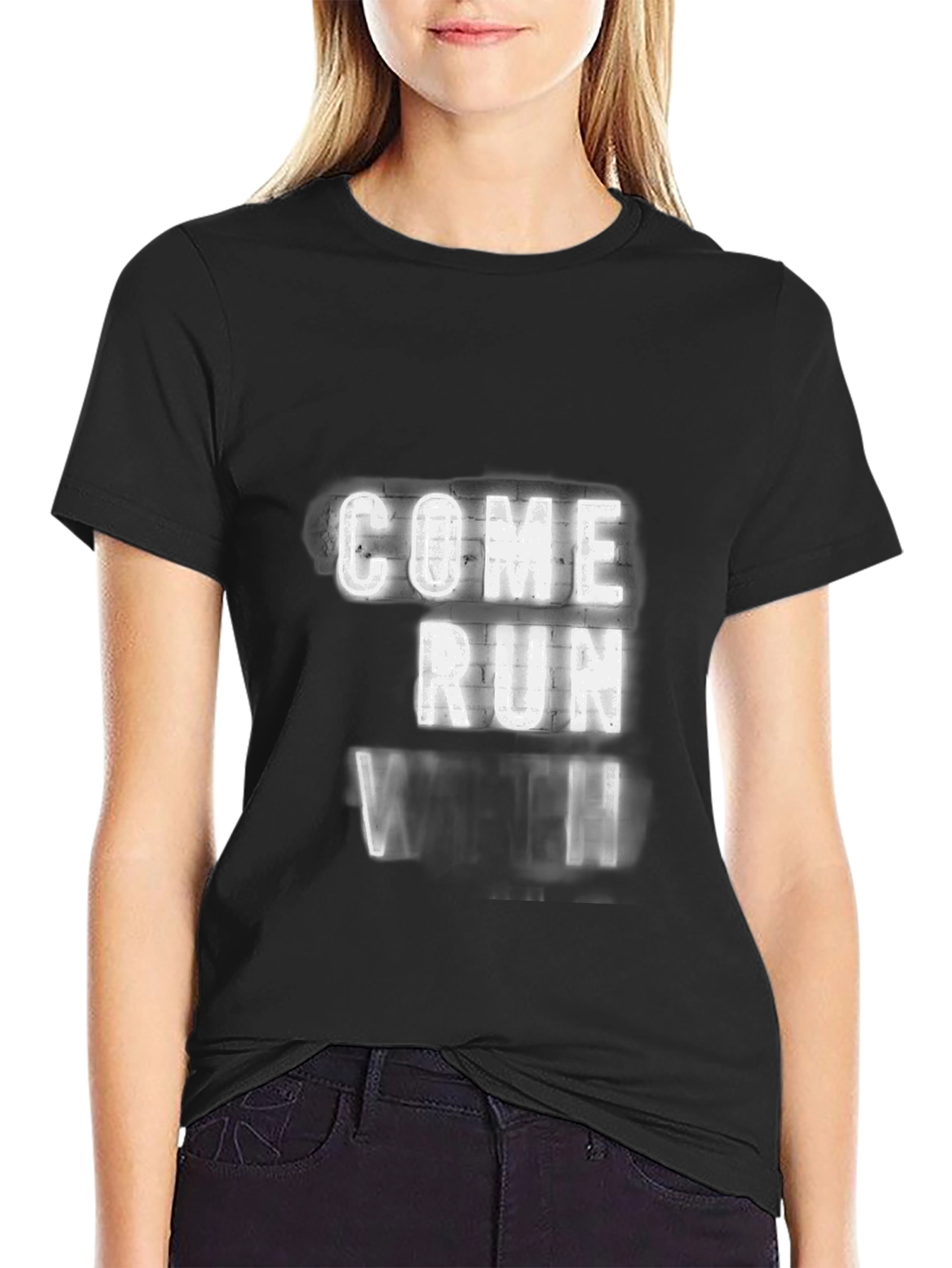 Come Run With Us Black Graphic Tee