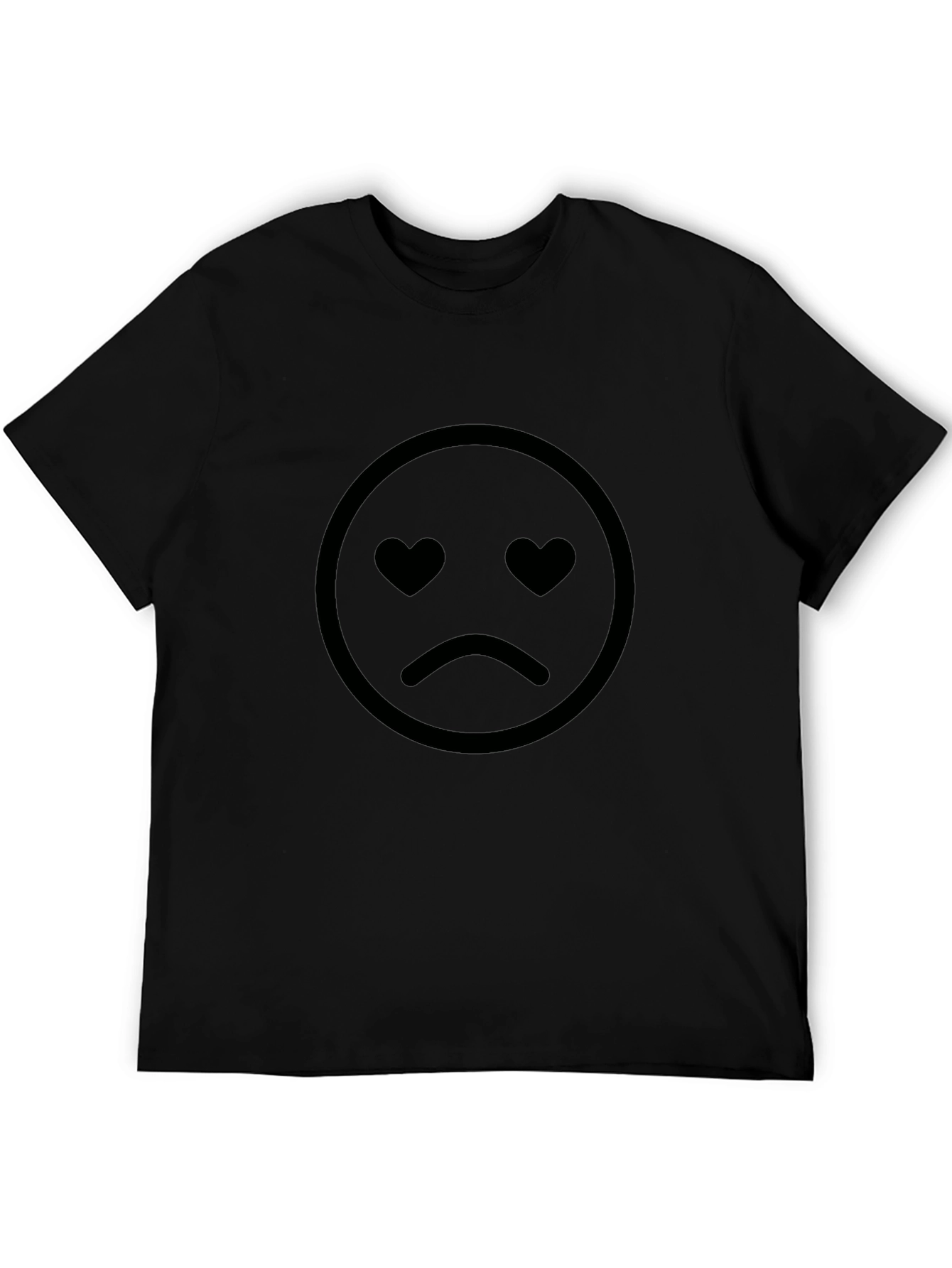 Sad Heart Eyes Emoji Graphic Black T-Shirt