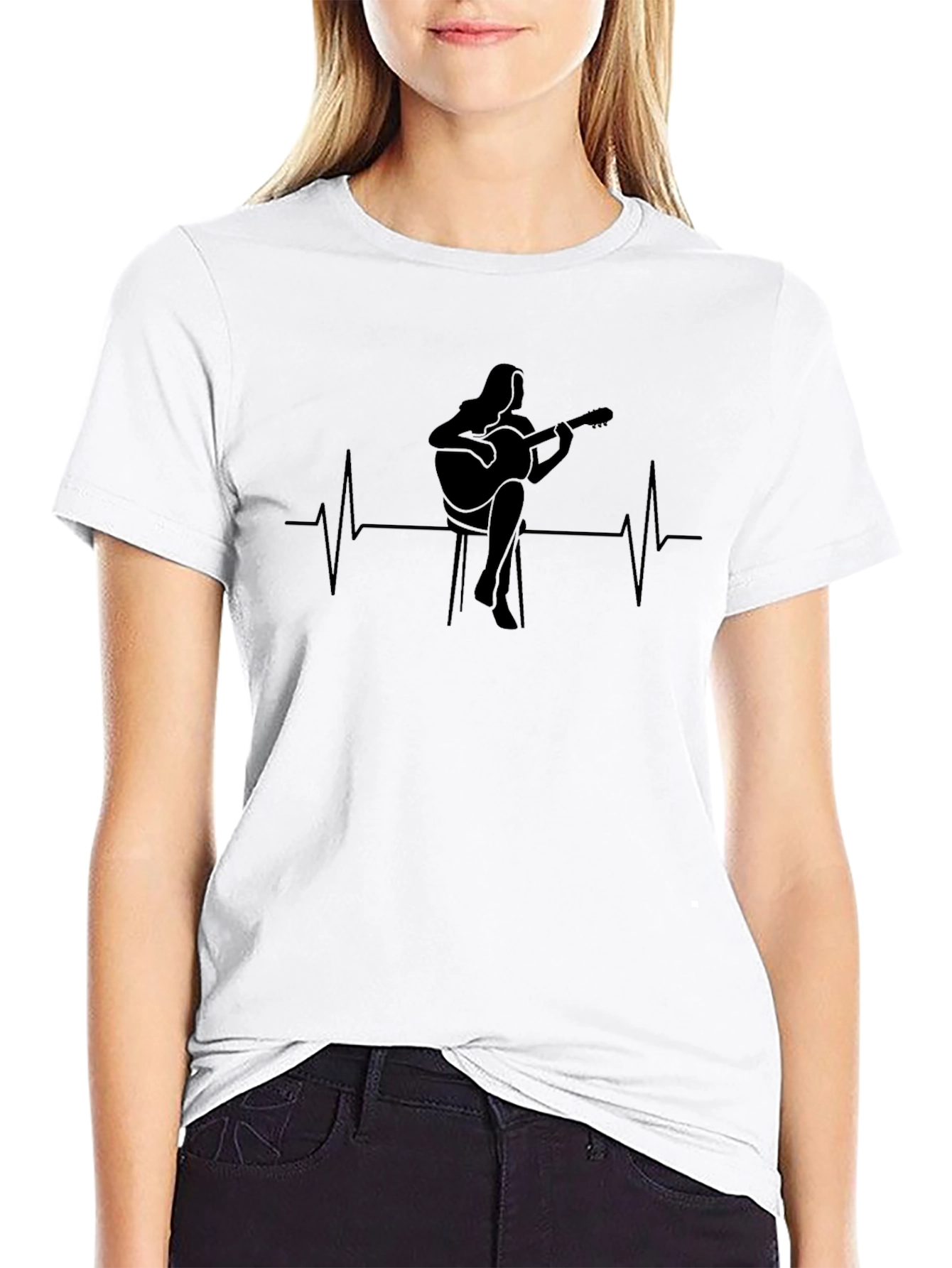 Guitarist Heartbeat Graphic Tee - Black