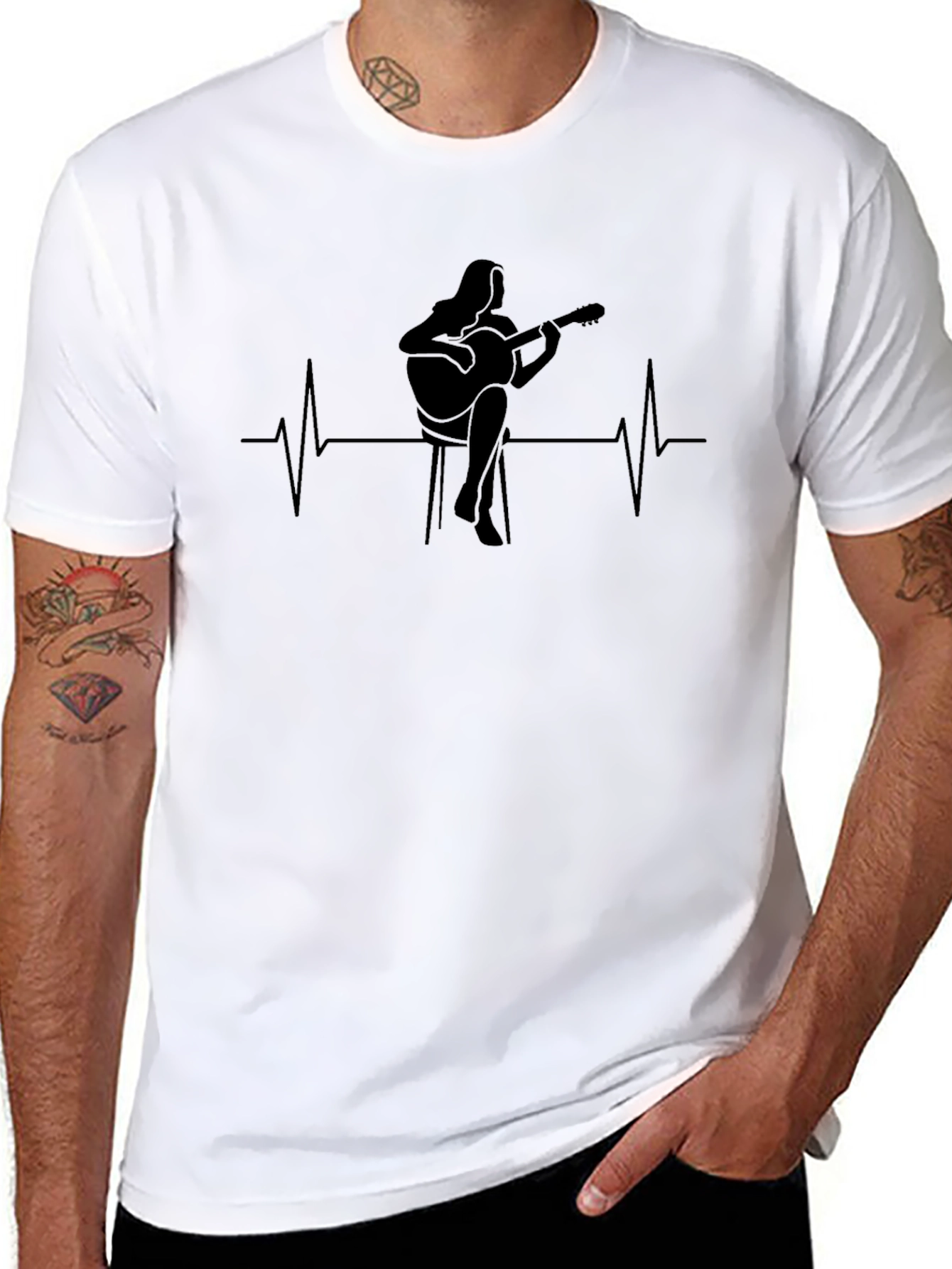 Guitarist Heartbeat Graphic Tee - Black