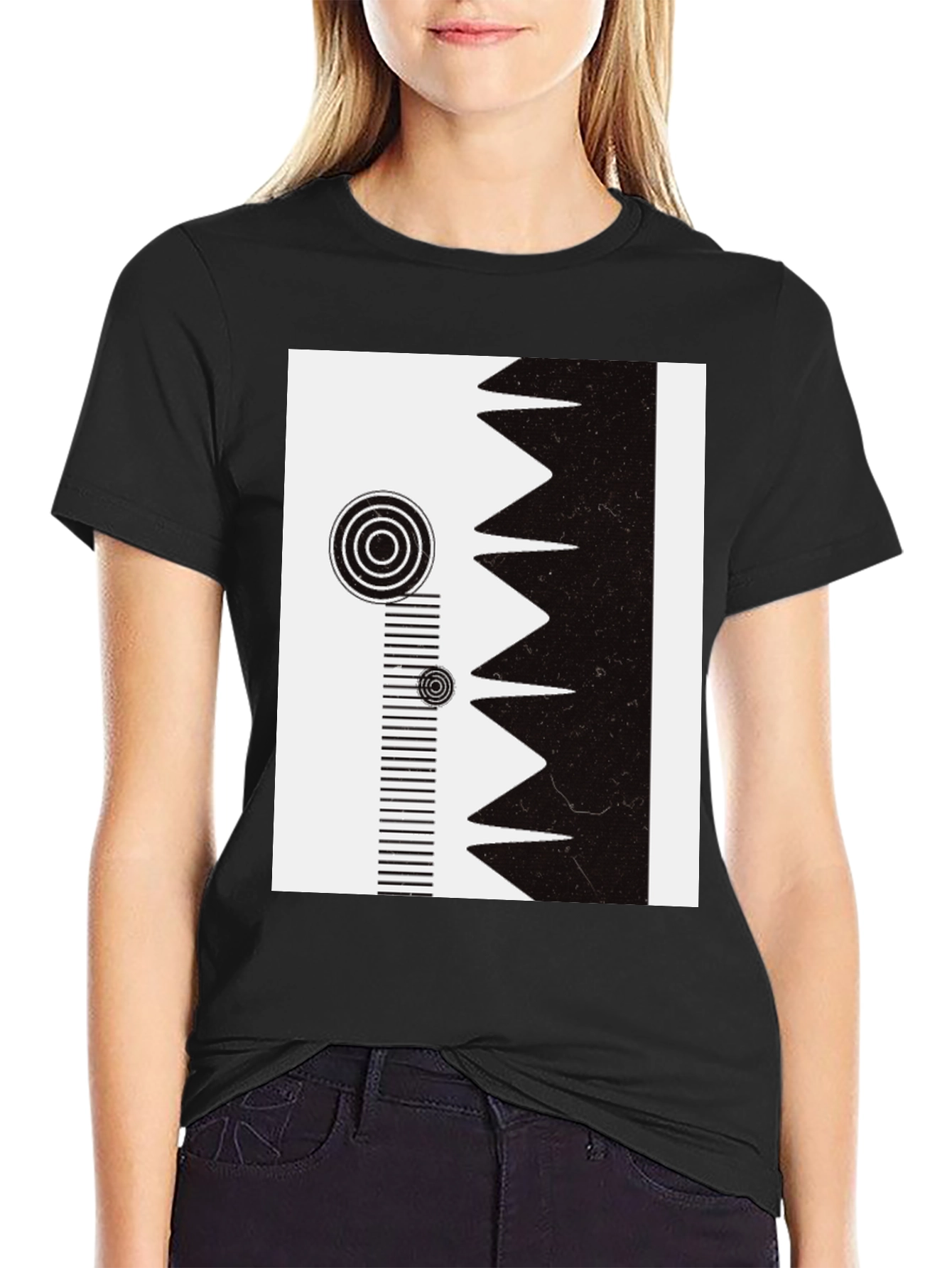Geometric Print Tee - Modern Black & White Design