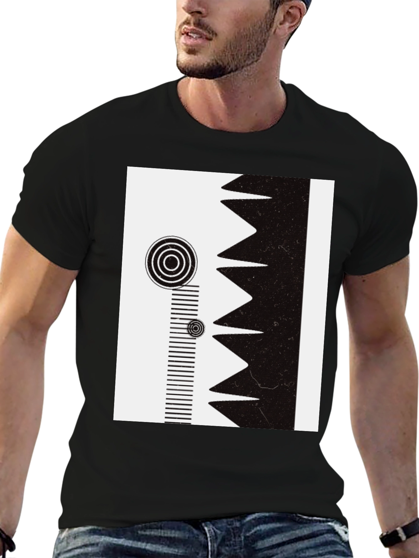 Geometric Print Tee - Modern Black & White Design