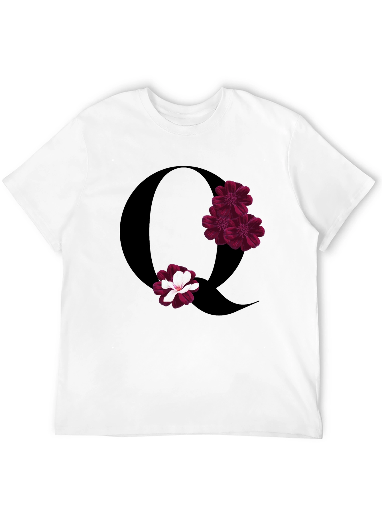 Floral Letter Q Black T-Shirt