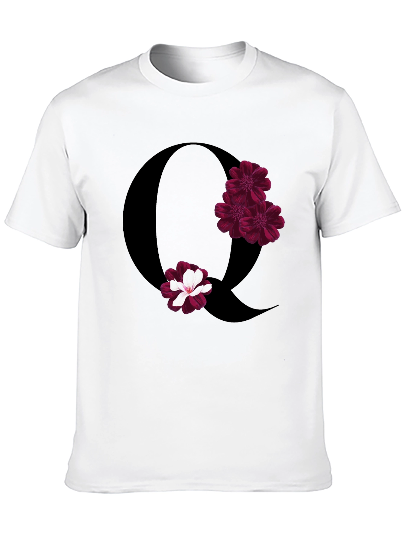 Floral Letter Q Black T-Shirt