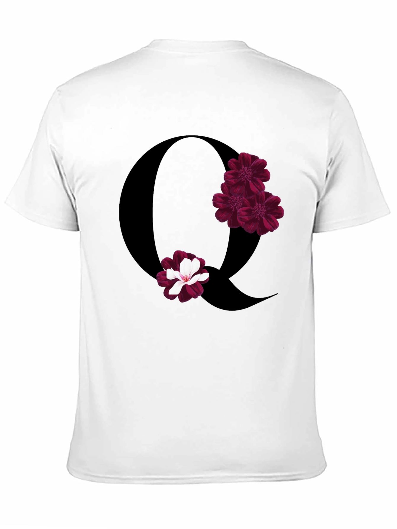 Floral Letter Q Black T-Shirt