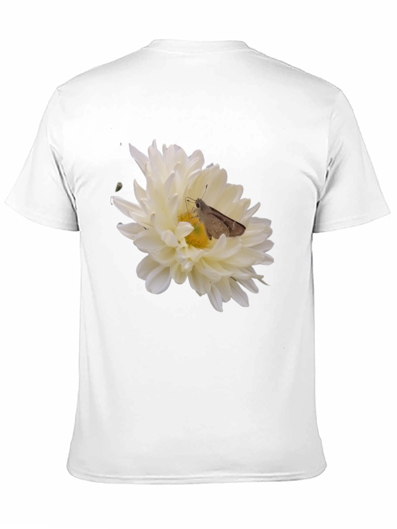 Black T-Shirt with Flower and Moth Design