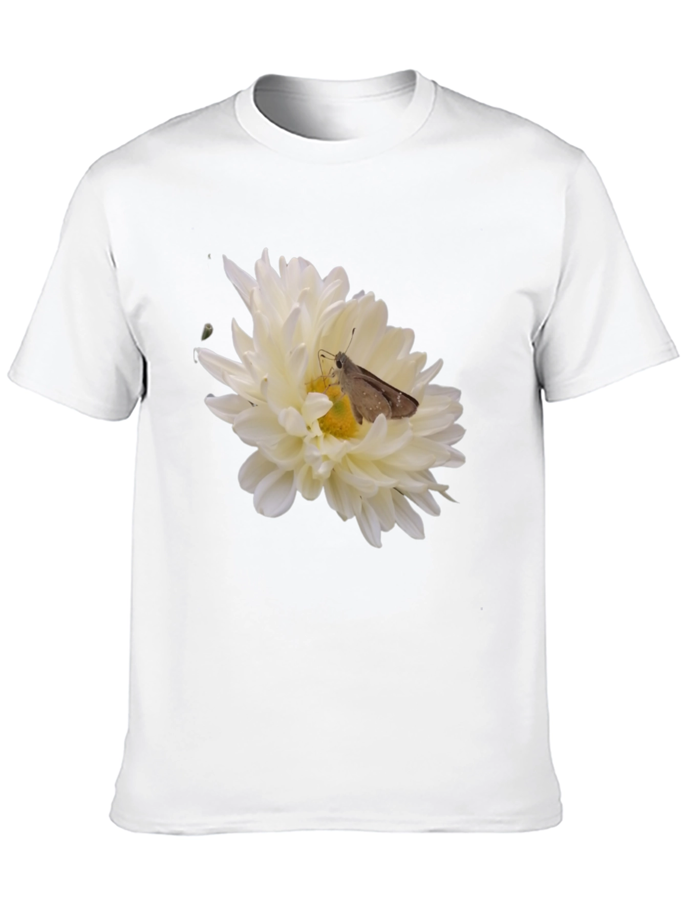 Black T-Shirt with Flower and Moth Design